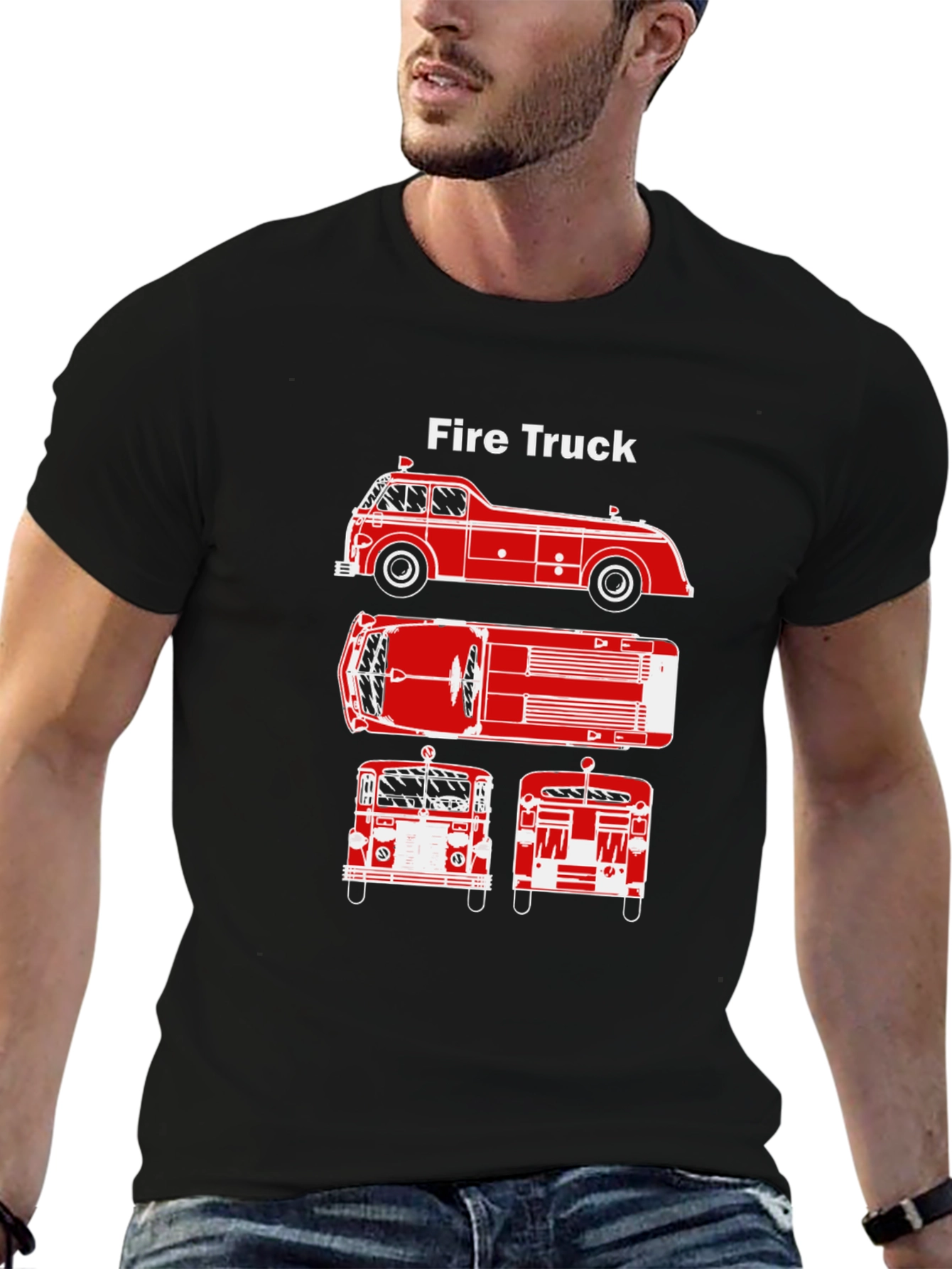 Fire Truck Graphic Tee - Classic Vehicle T-Shirt