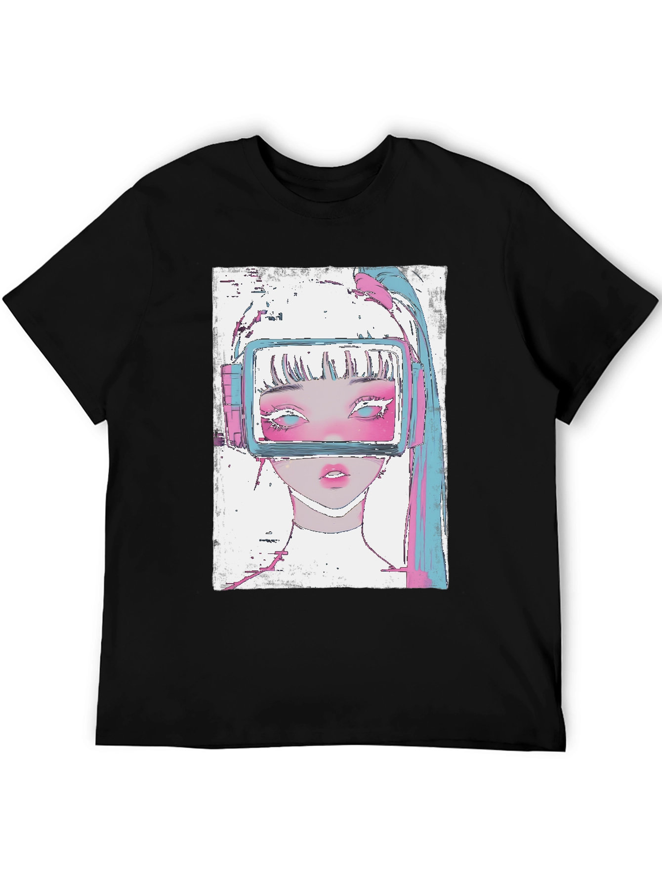 Anime VR Girl Graphic Black T-Shirt