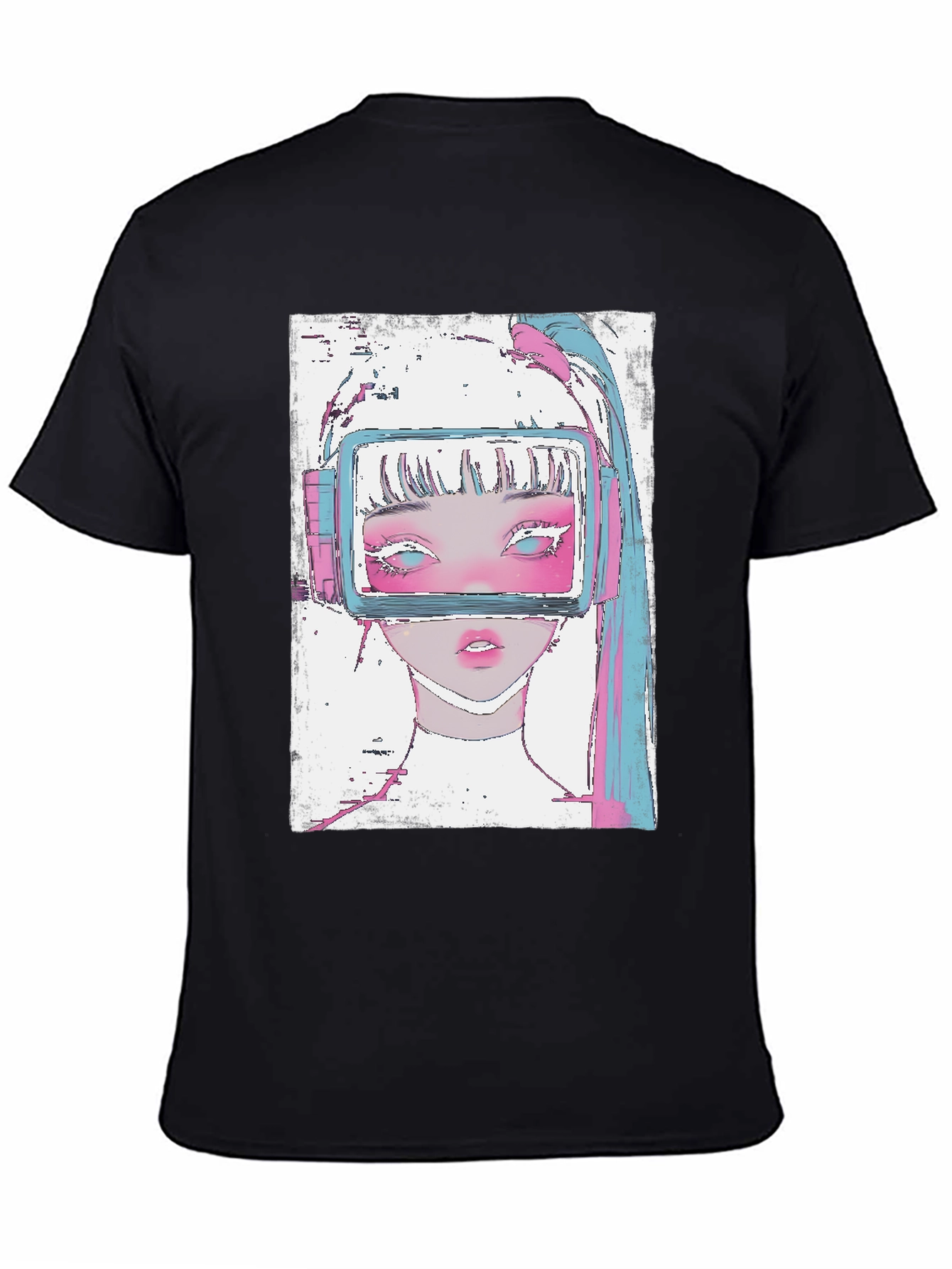Anime VR Girl Graphic Black T-Shirt