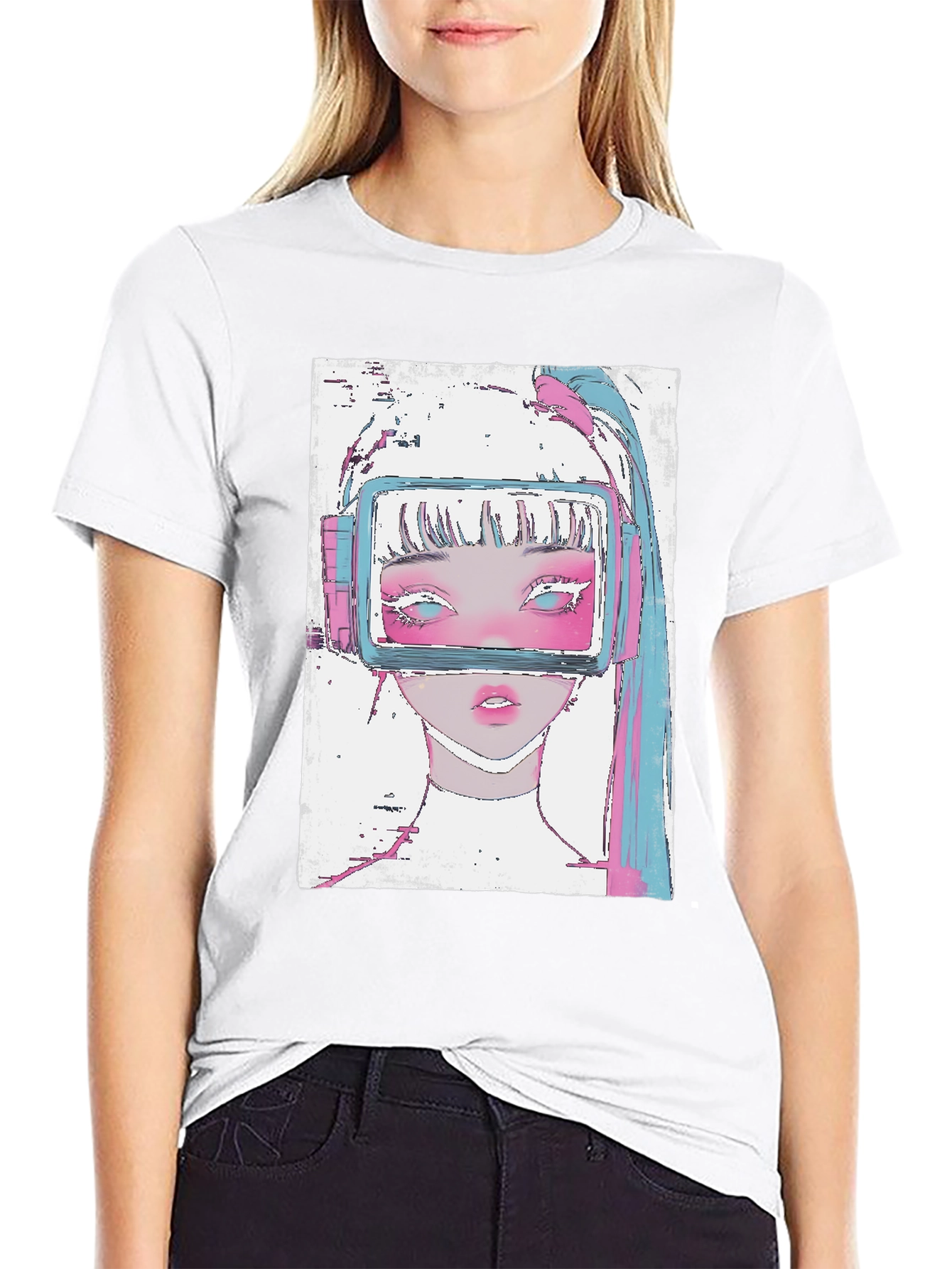 Anime VR Girl Graphic Black T-Shirt