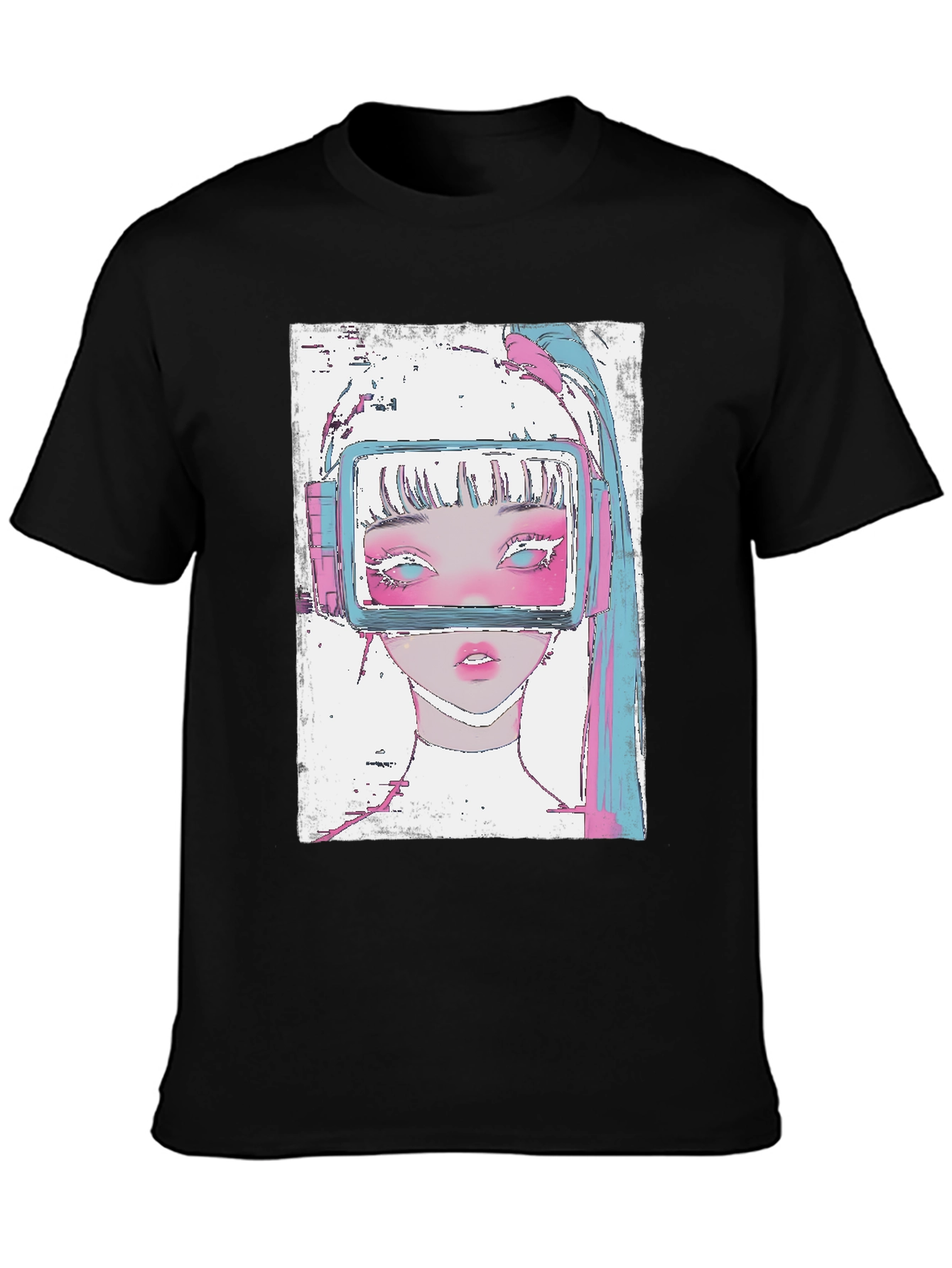 Anime VR Girl Graphic Black T-Shirt