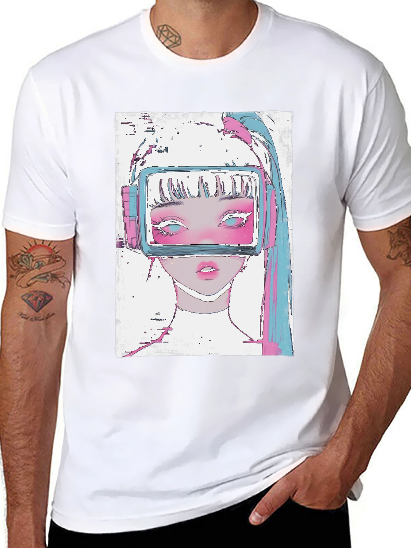 Anime VR Girl Graphic Black T-Shirt