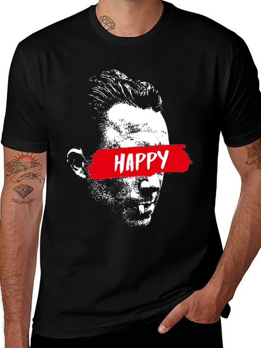 Happy Face Graphic Print Black T-Shirt