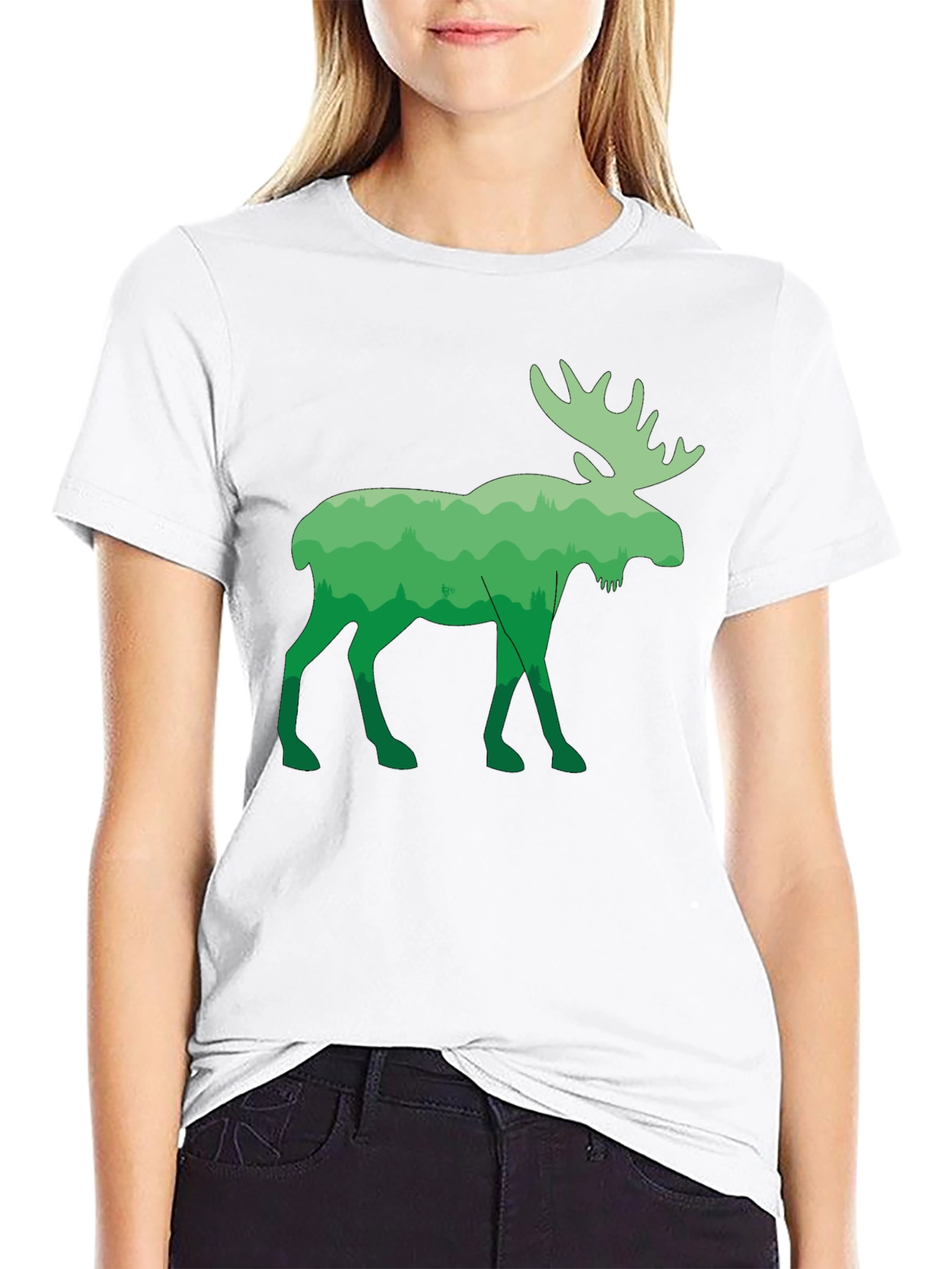 Green Moose Forest T-Shirt - Nature Inspired Tee