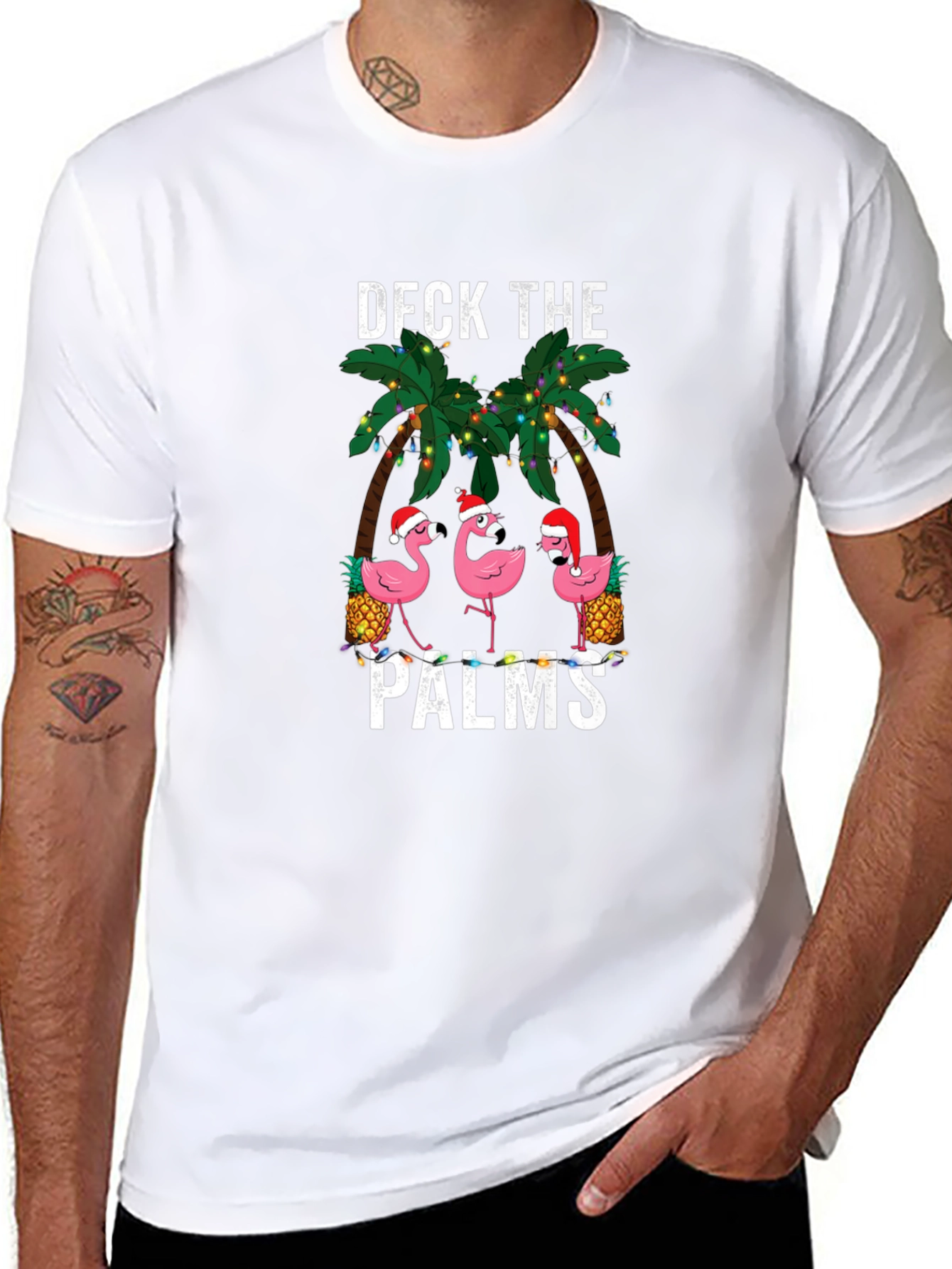Deck the Palms Flamingo Christmas T-Shirt