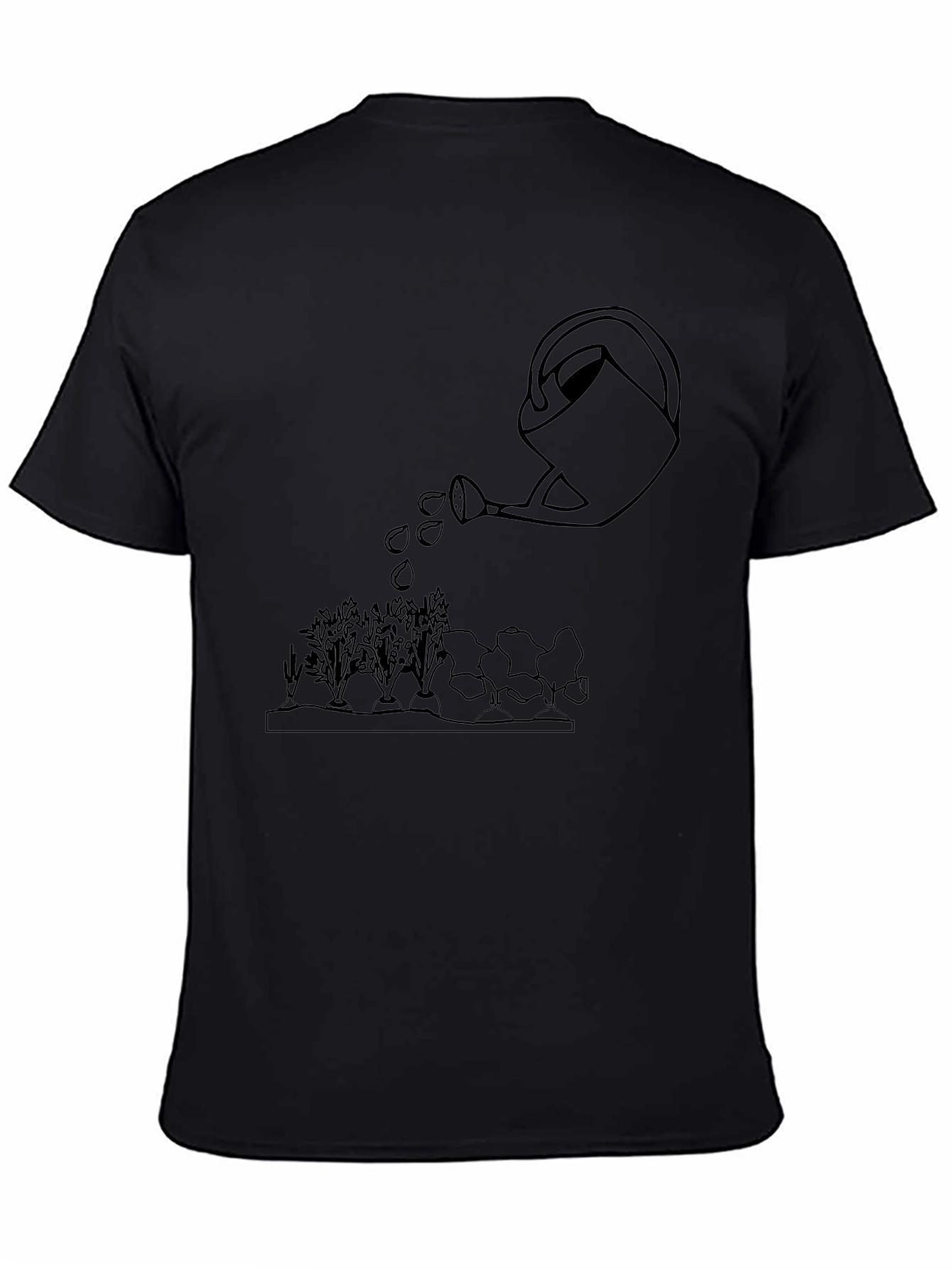 Gardening Tee: Watering Can Graphic Black T-Shirt