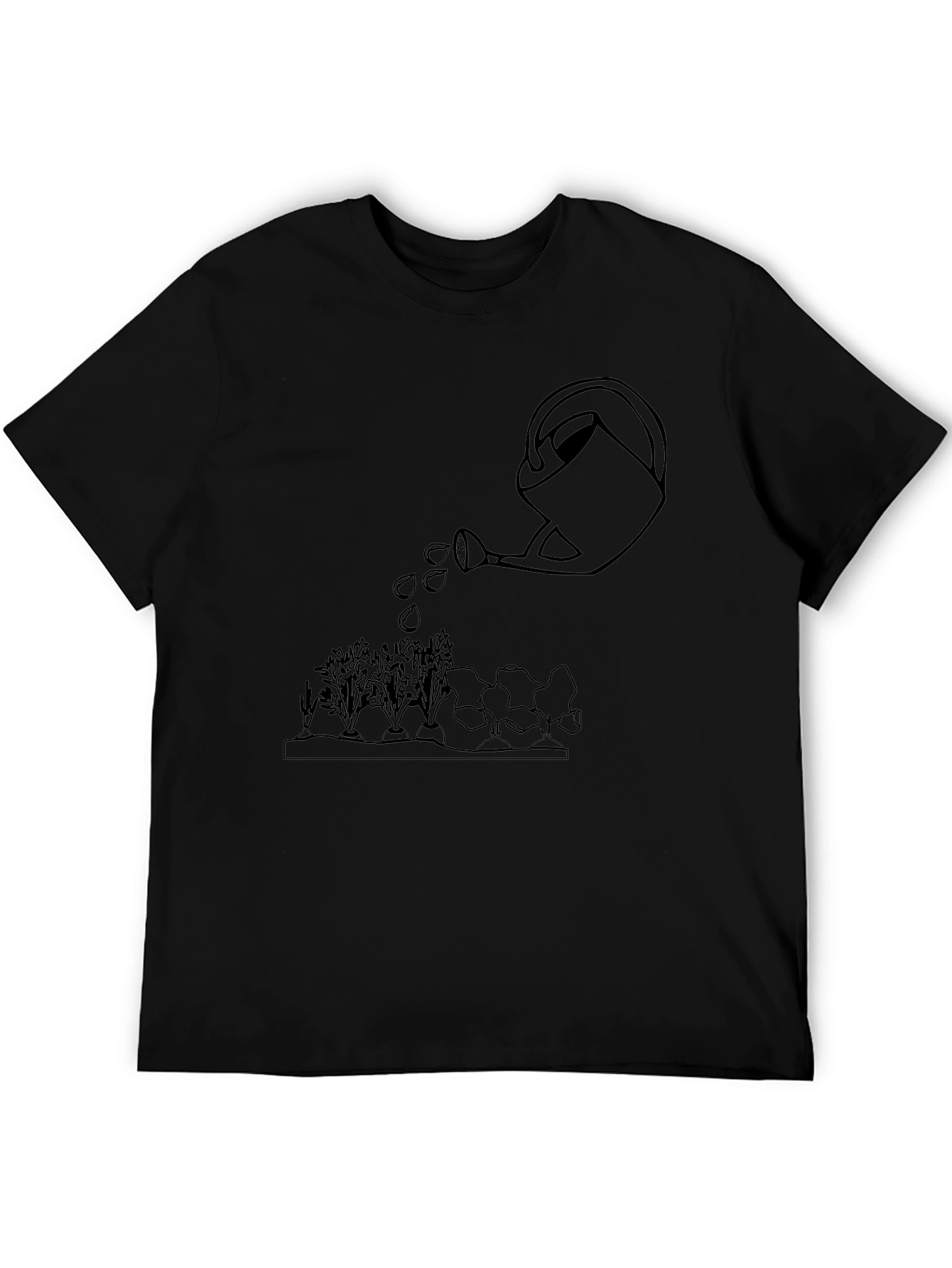Gardening Tee: Watering Can Graphic Black T-Shirt