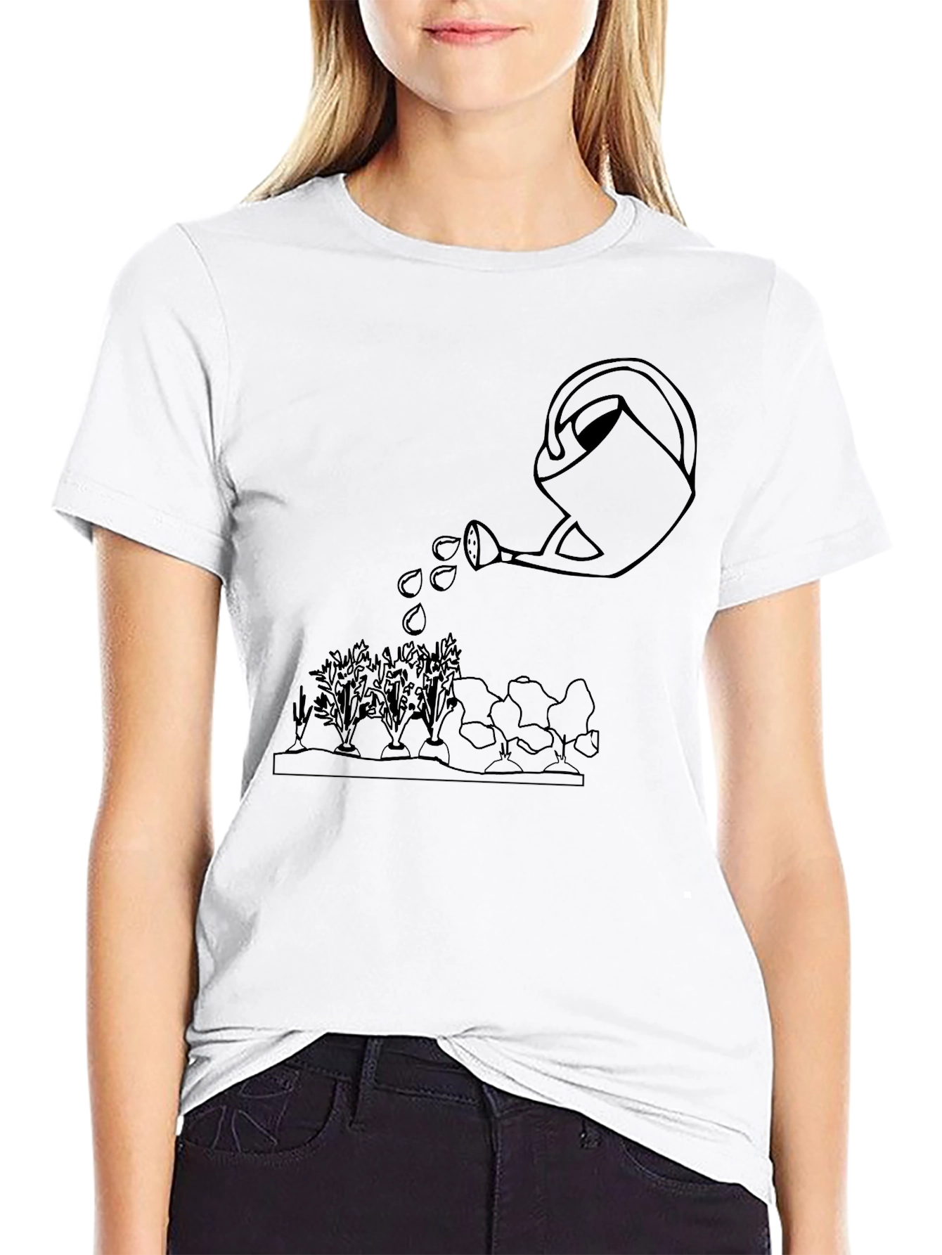 Gardening Tee: Watering Can Graphic Black T-Shirt