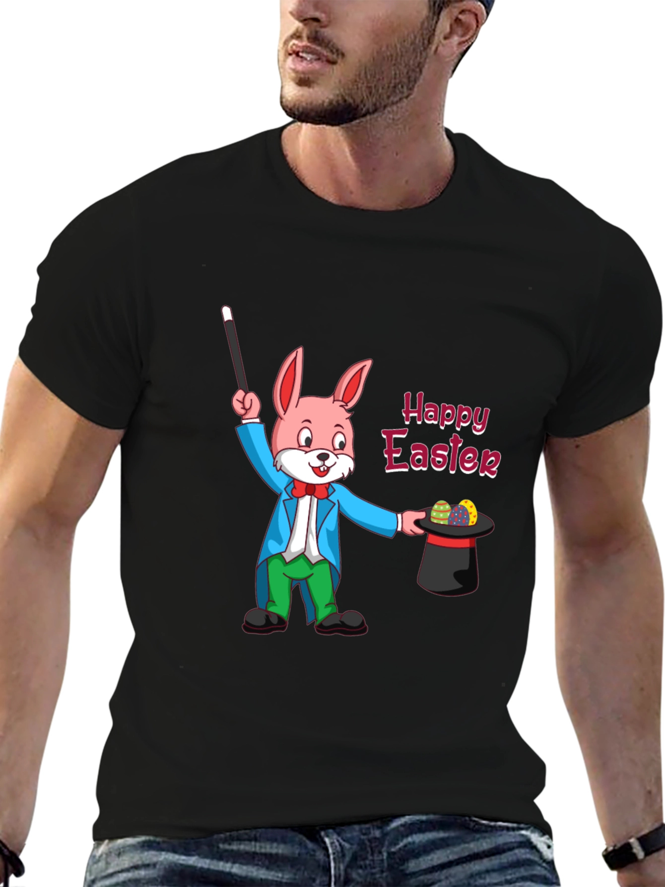 Happy Easter Bunny Magician Black T-Shirt