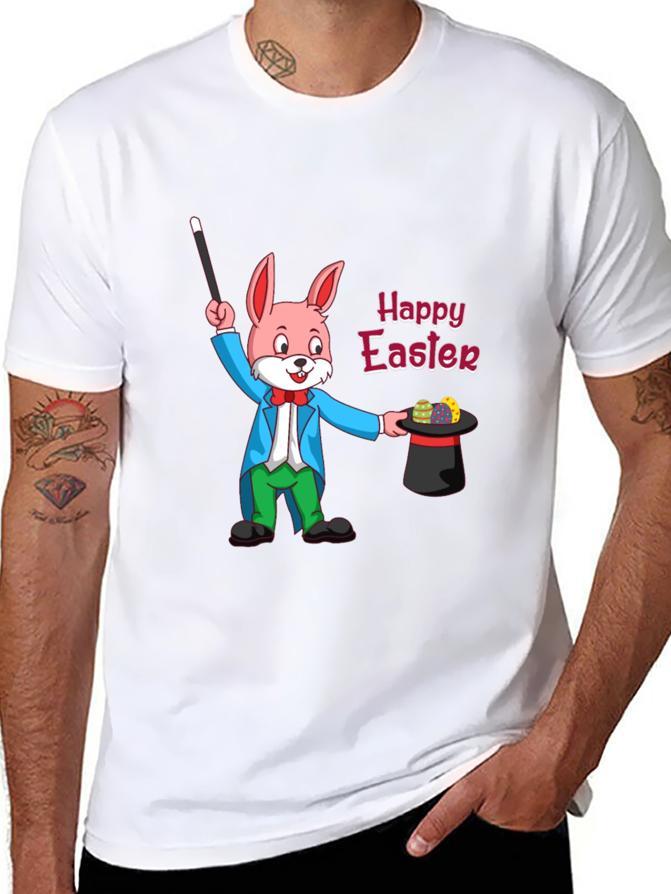 Happy Easter Bunny Magician Black T-Shirt