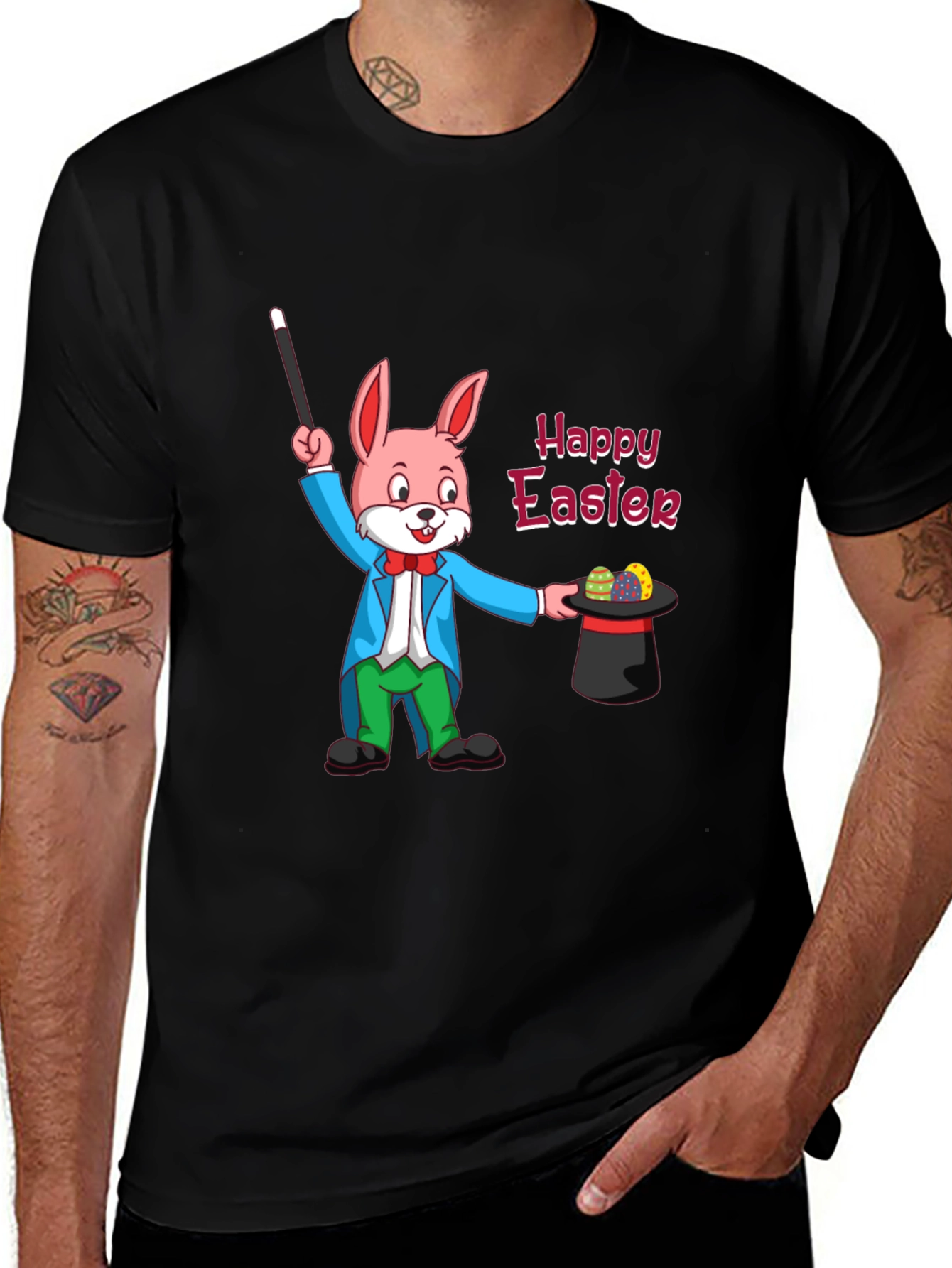 Happy Easter Bunny Magician Black T-Shirt