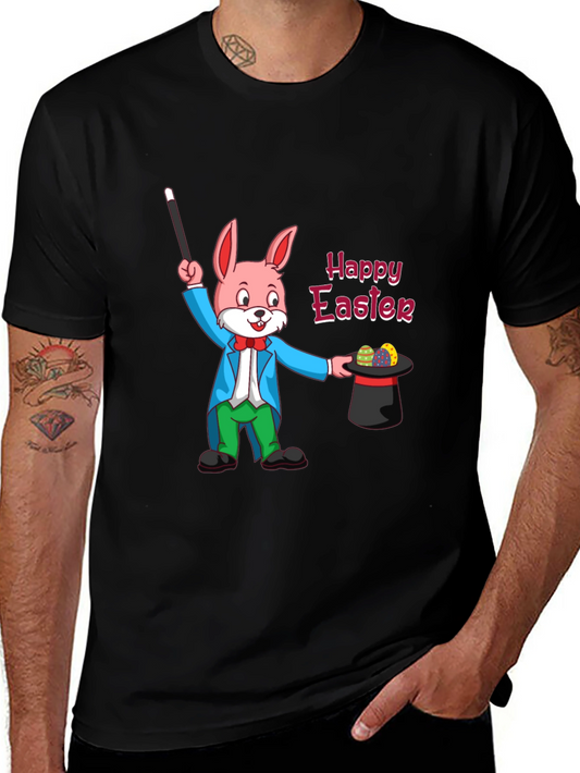 Happy Easter Bunny Magician Black T-Shirt