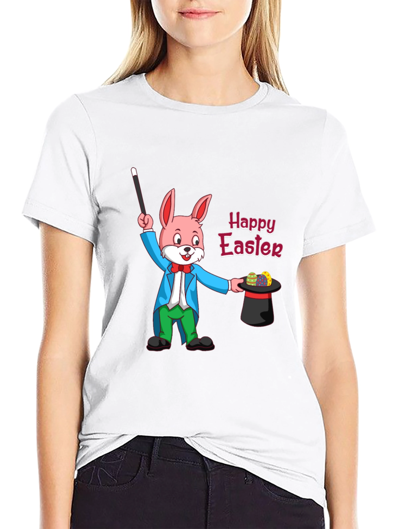 Happy Easter Bunny Magician Black T-Shirt