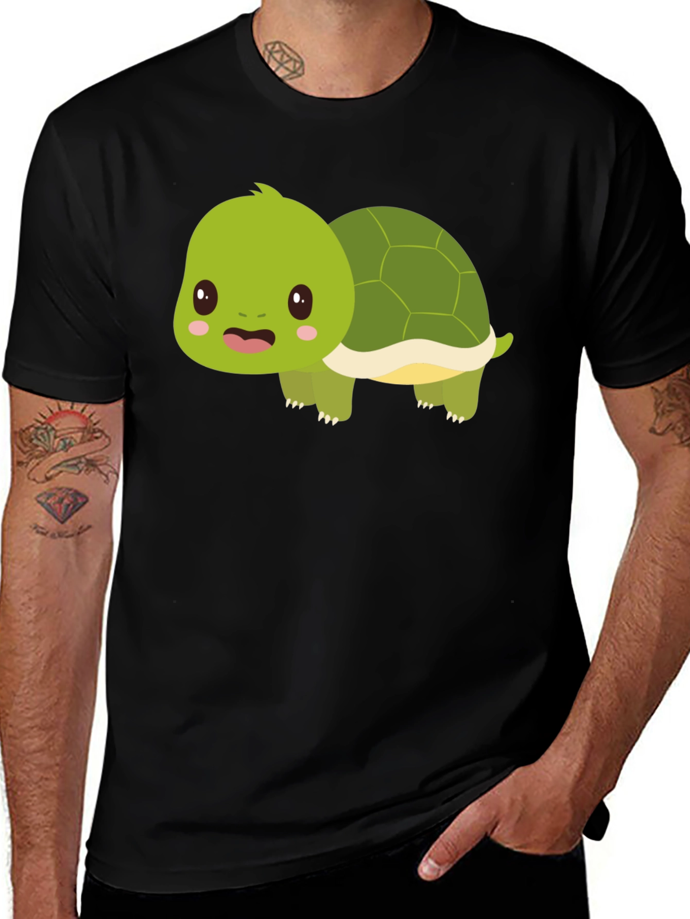 Cute Turtle Graphic Tee - Black Cotton Shirt