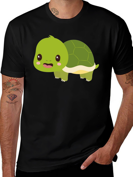 Cute Turtle Graphic Tee - Black Cotton Shirt