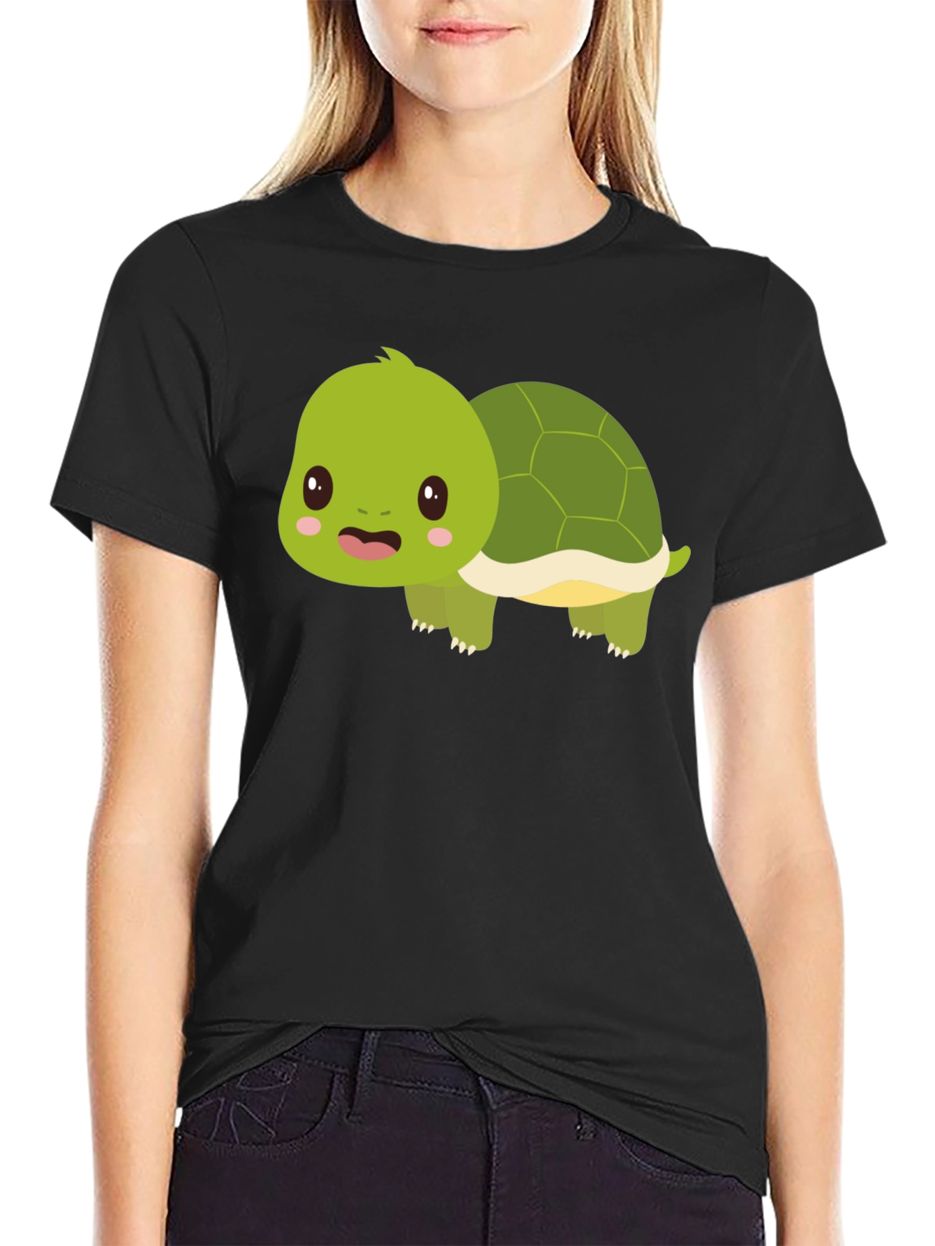 Cute Turtle Graphic Tee - Black Cotton Shirt
