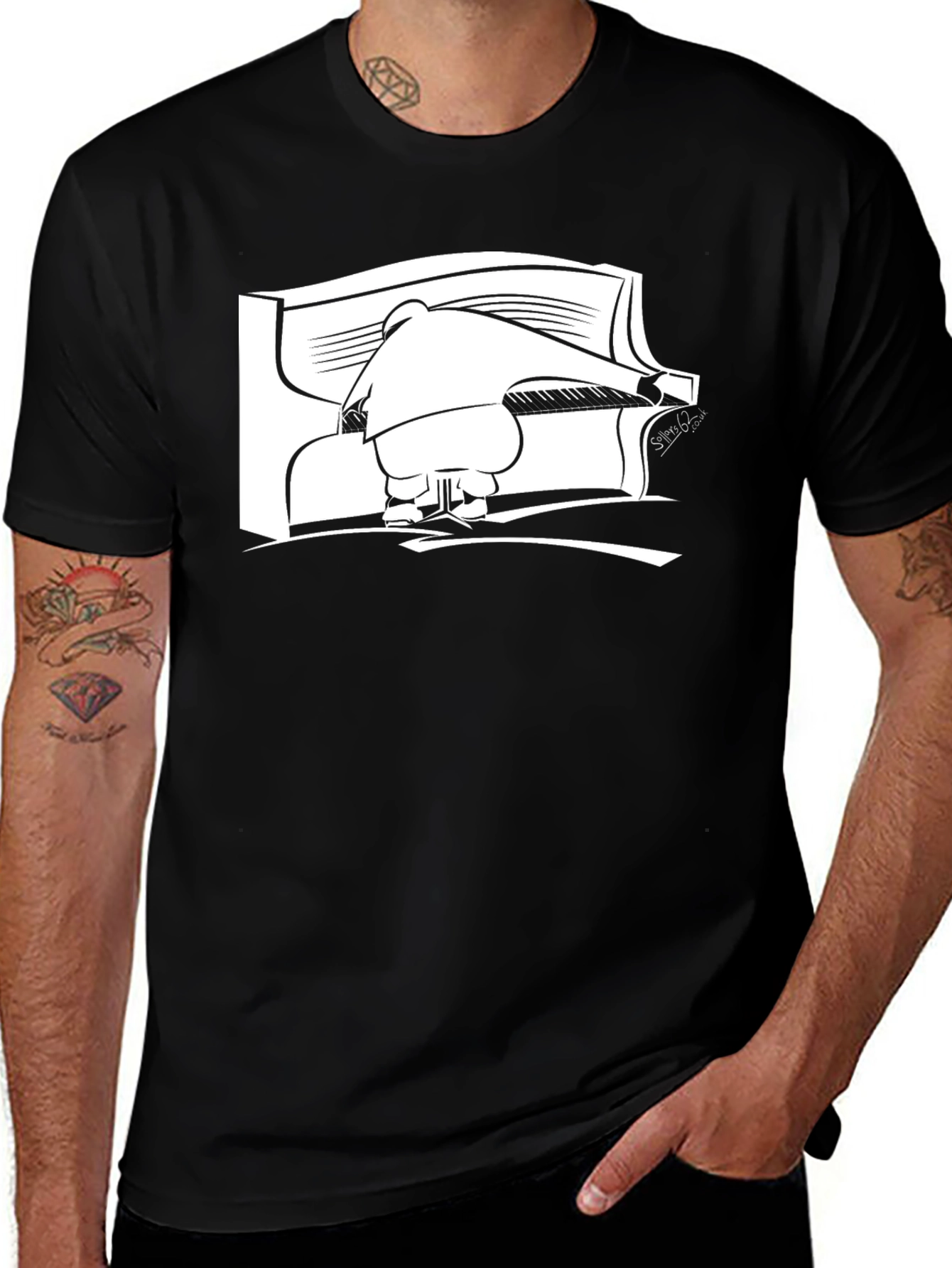Black T-Shirt with Piano Player Graphic