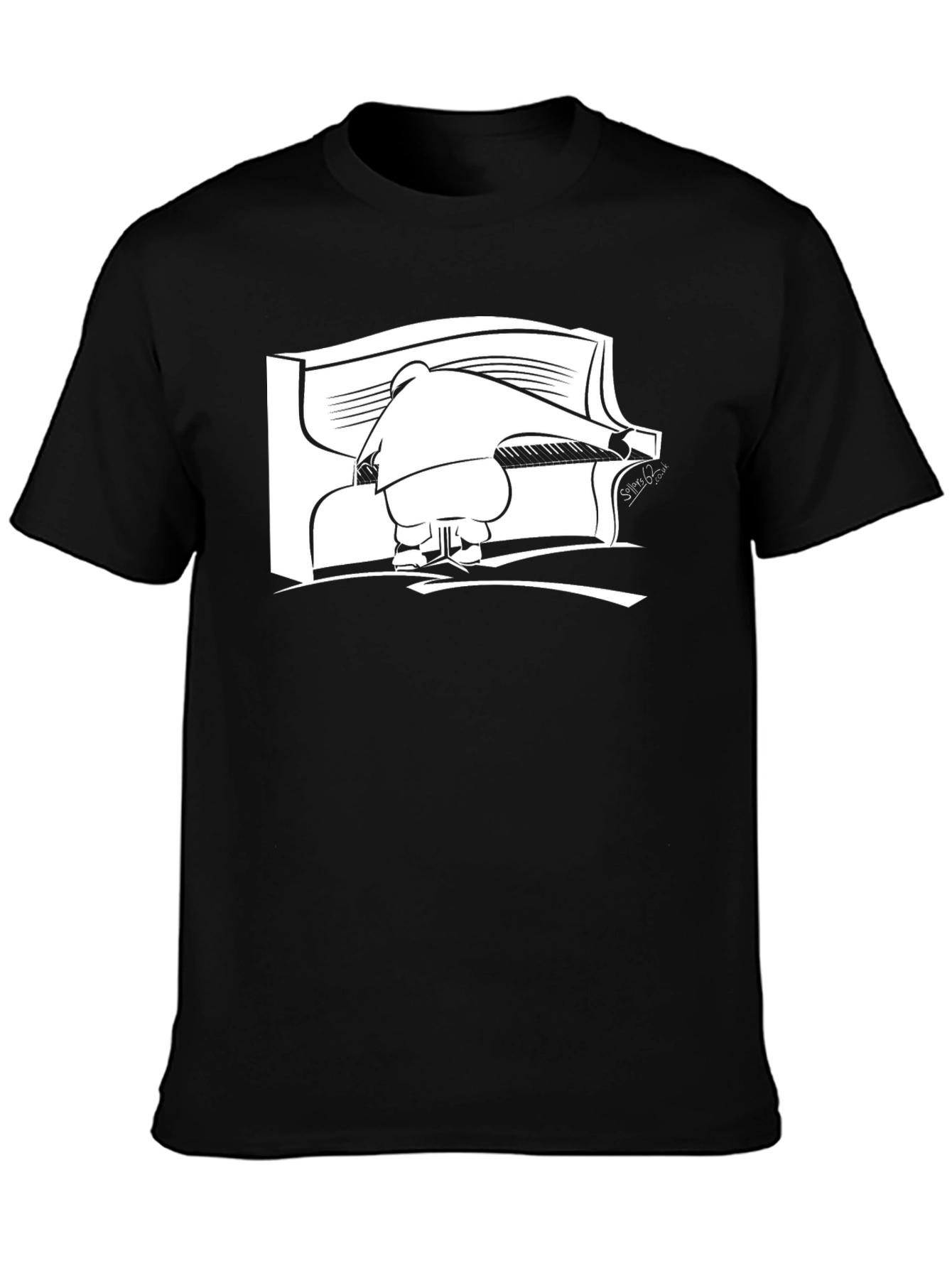 Black T-Shirt with Piano Player Graphic
