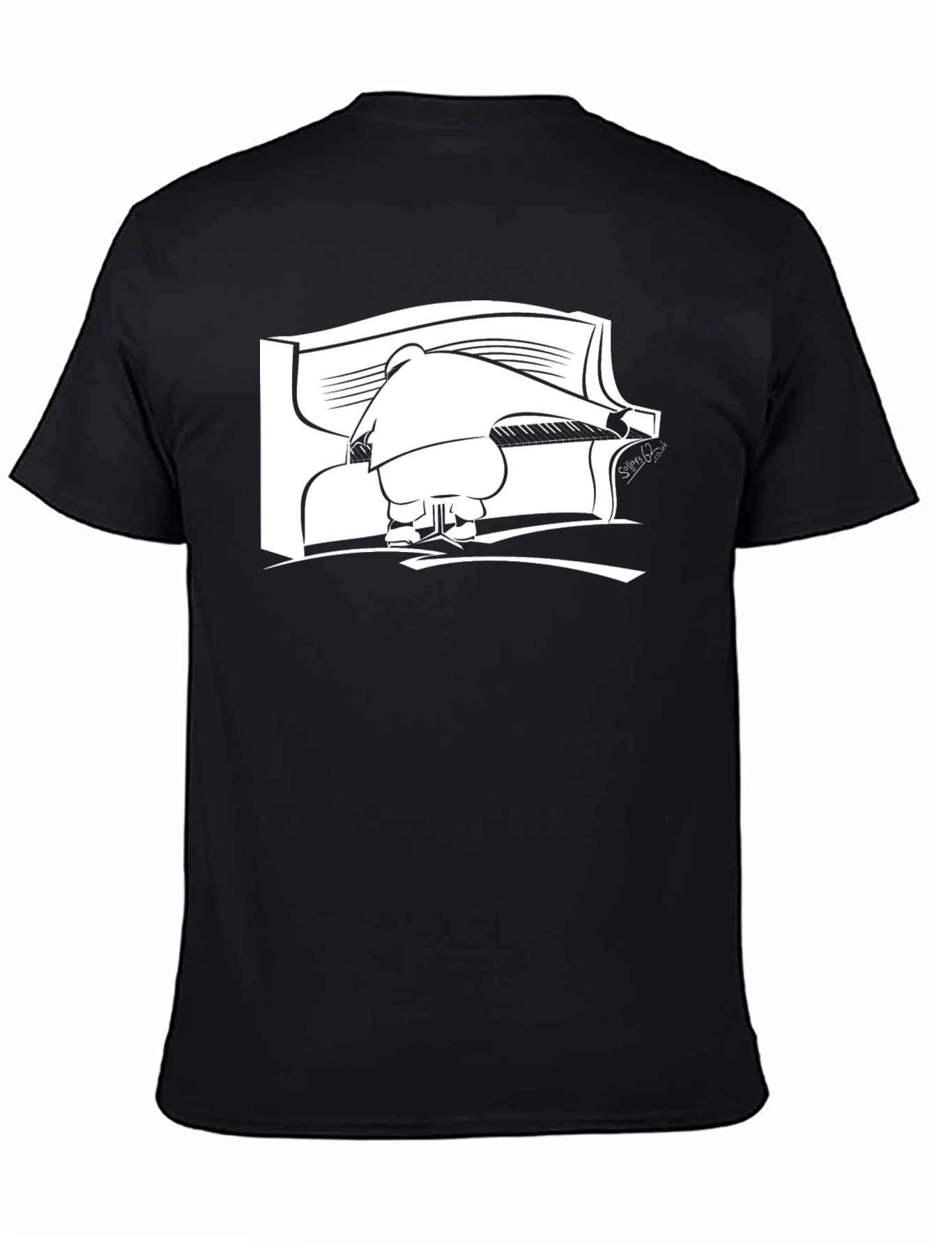 Black T-Shirt with Piano Player Graphic