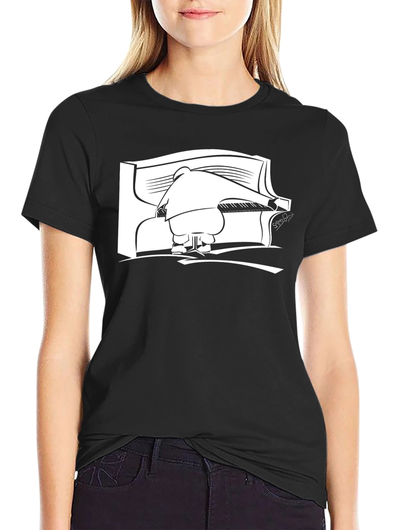 Black T-Shirt with Piano Player Graphic