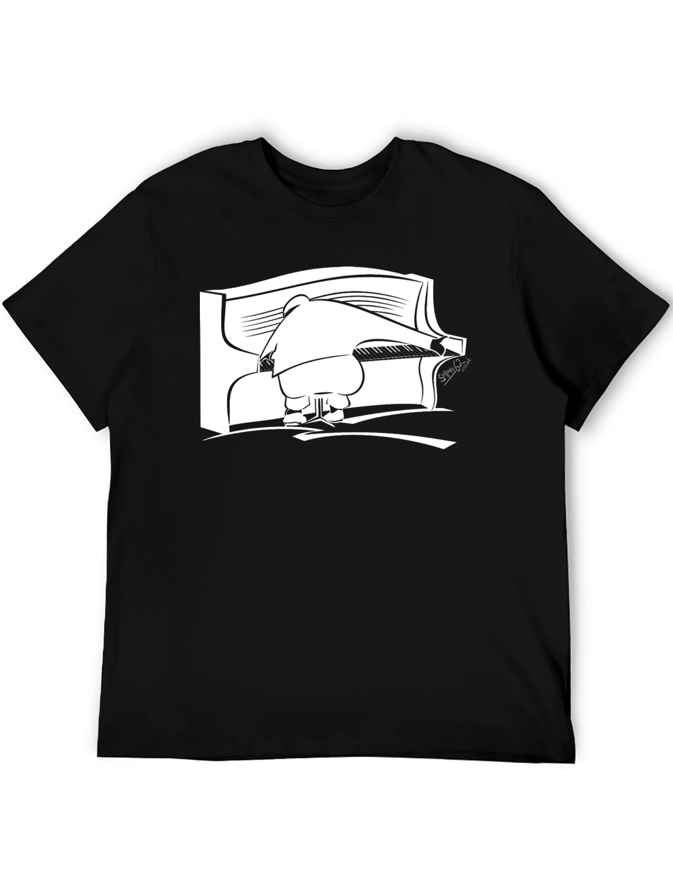 Black T-Shirt with Piano Player Graphic