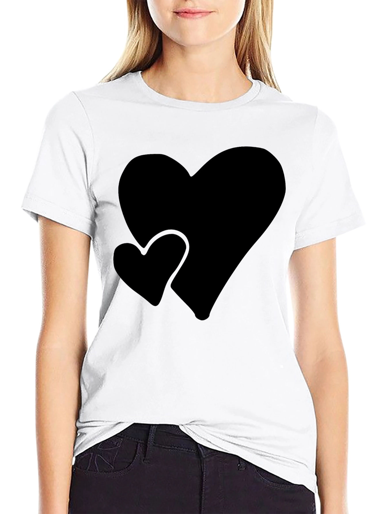 Black T-Shirt with Heart Design