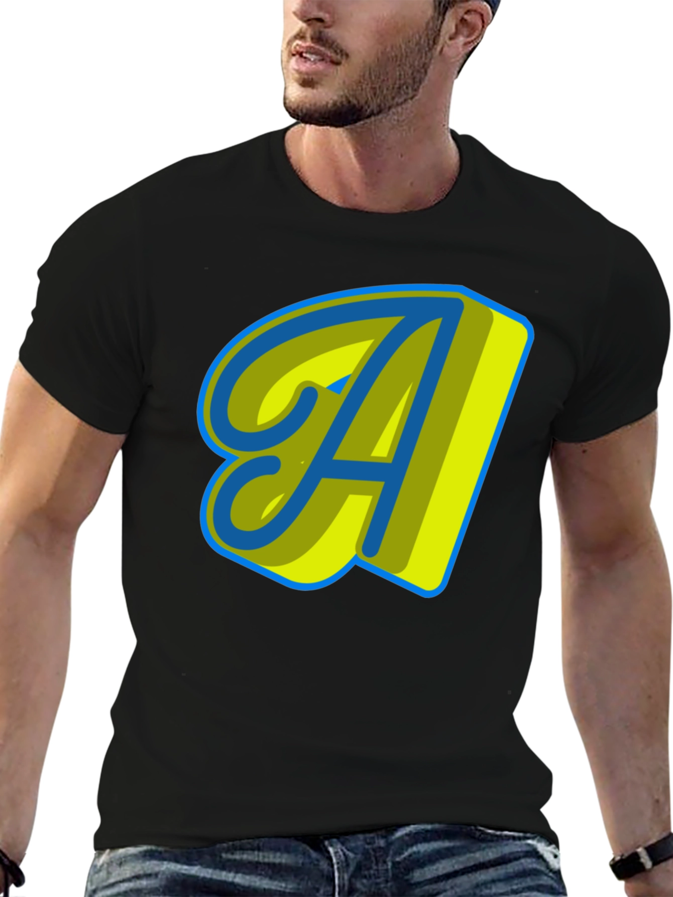 Stylish Black T-Shirt with Letter A Design