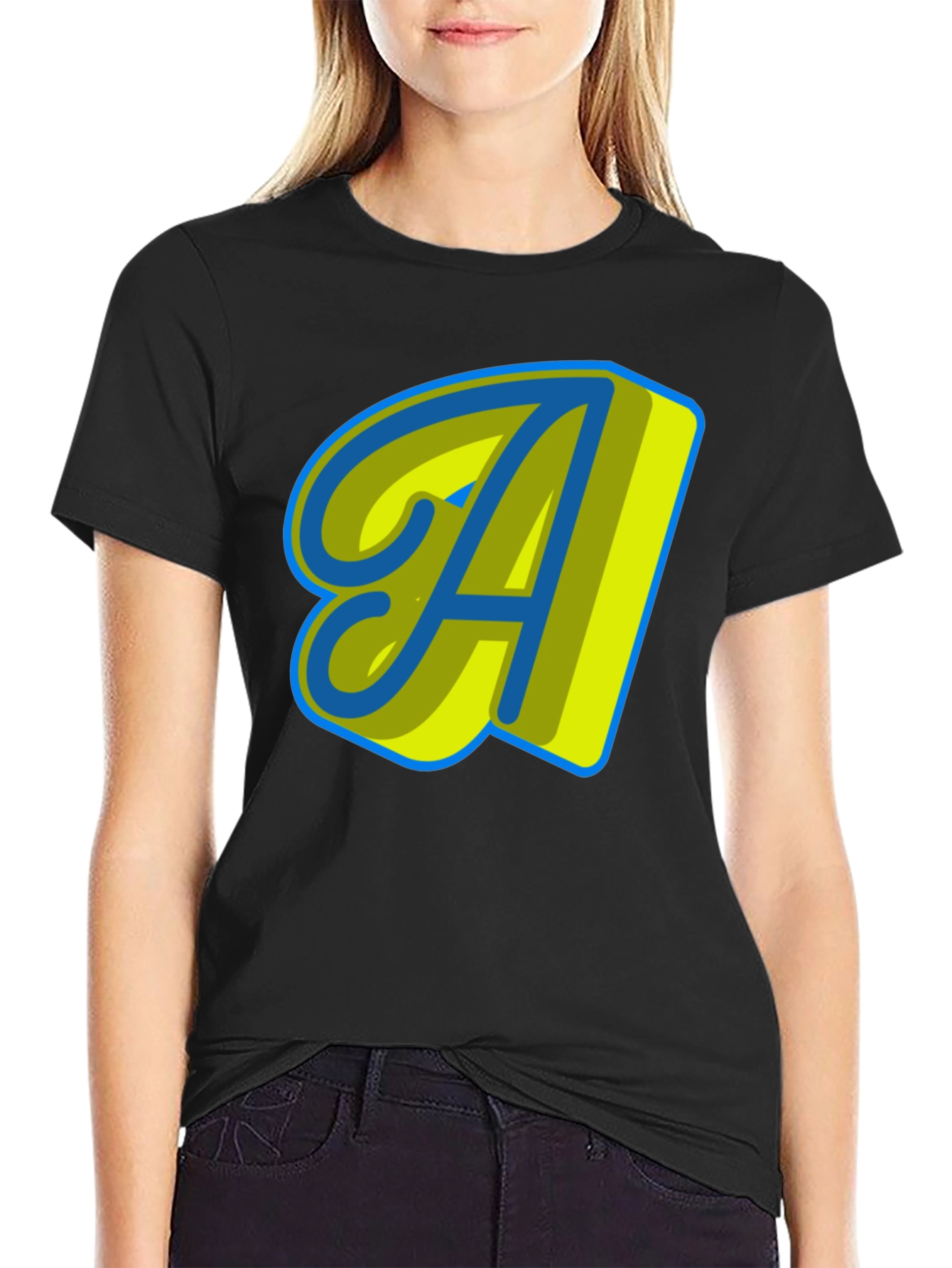 Stylish Black T-Shirt with Letter A Design