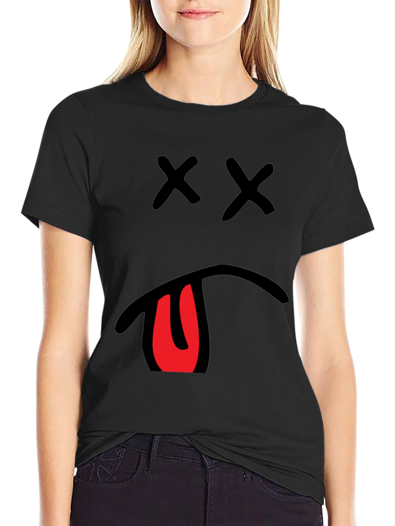Mens Graphic T-Shirt with X Eyes and Tongue Out