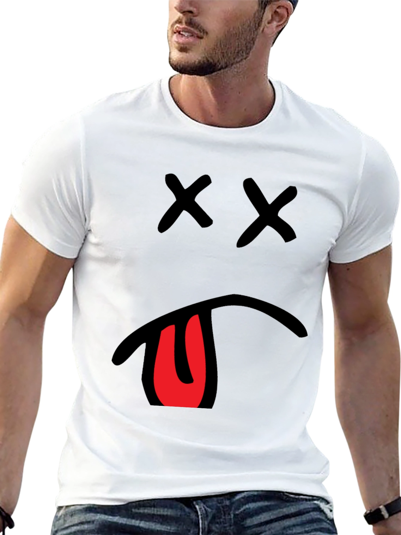 Mens Graphic T-Shirt with X Eyes and Tongue Out