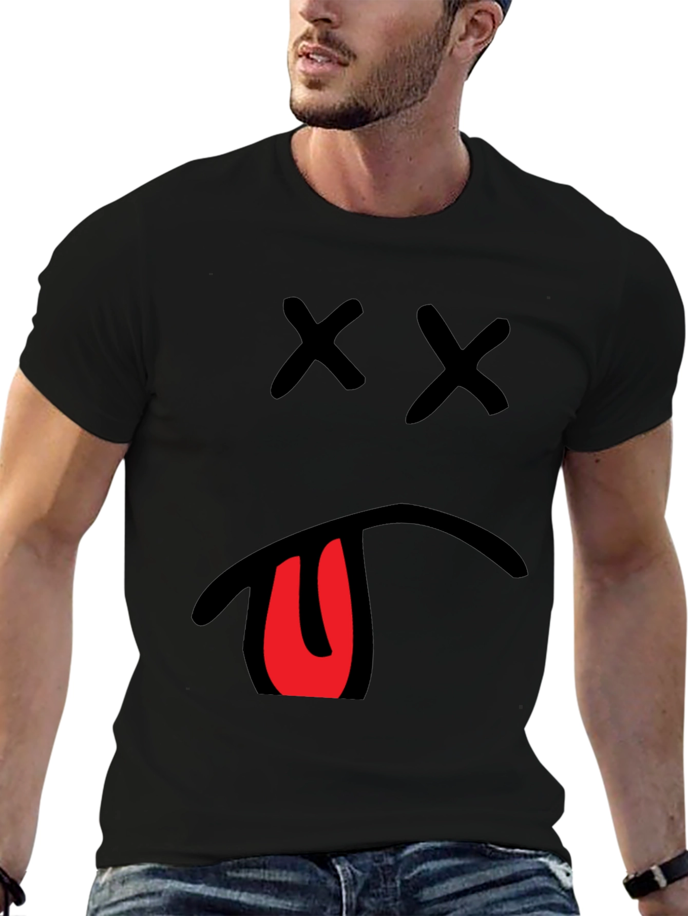 Mens Graphic T-Shirt with X Eyes and Tongue Out