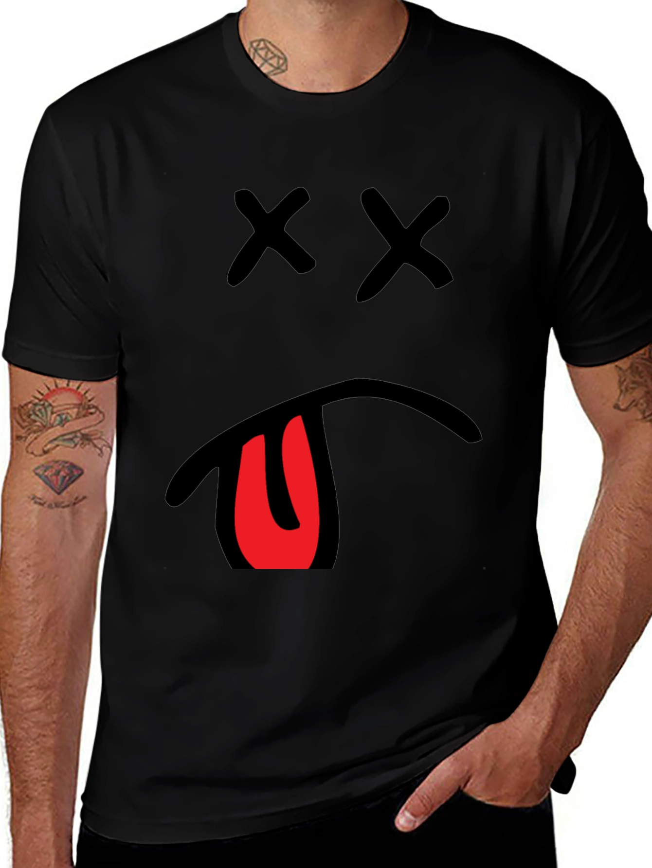 Mens Graphic T-Shirt with X Eyes and Tongue Out