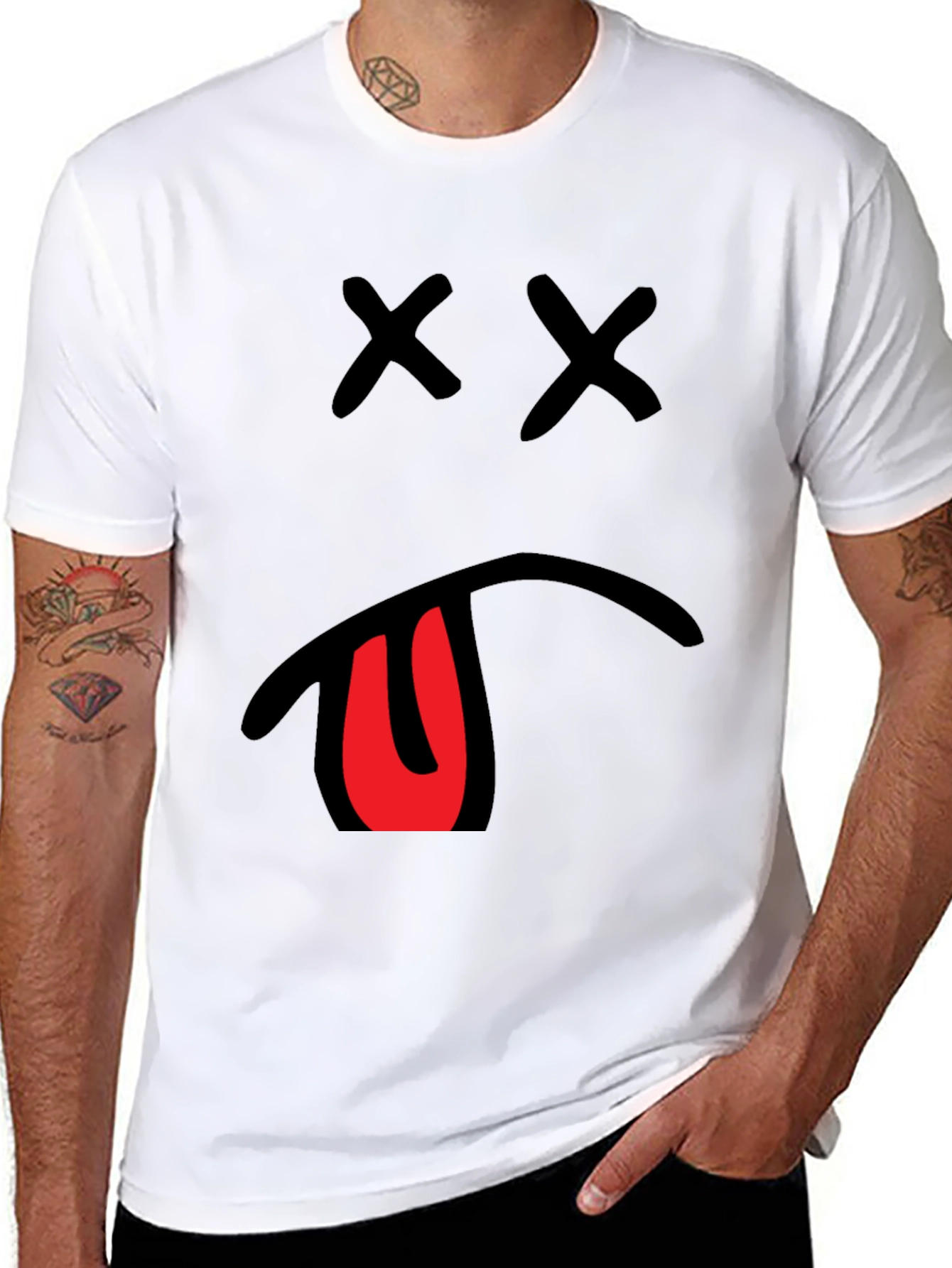 Mens Graphic T-Shirt with X Eyes and Tongue Out