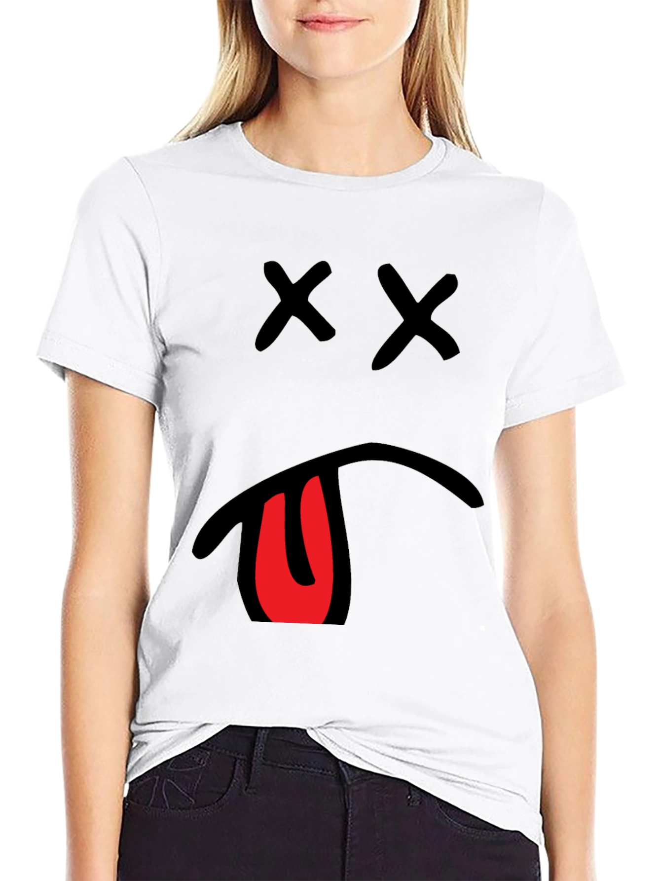 Mens Graphic T-Shirt with X Eyes and Tongue Out