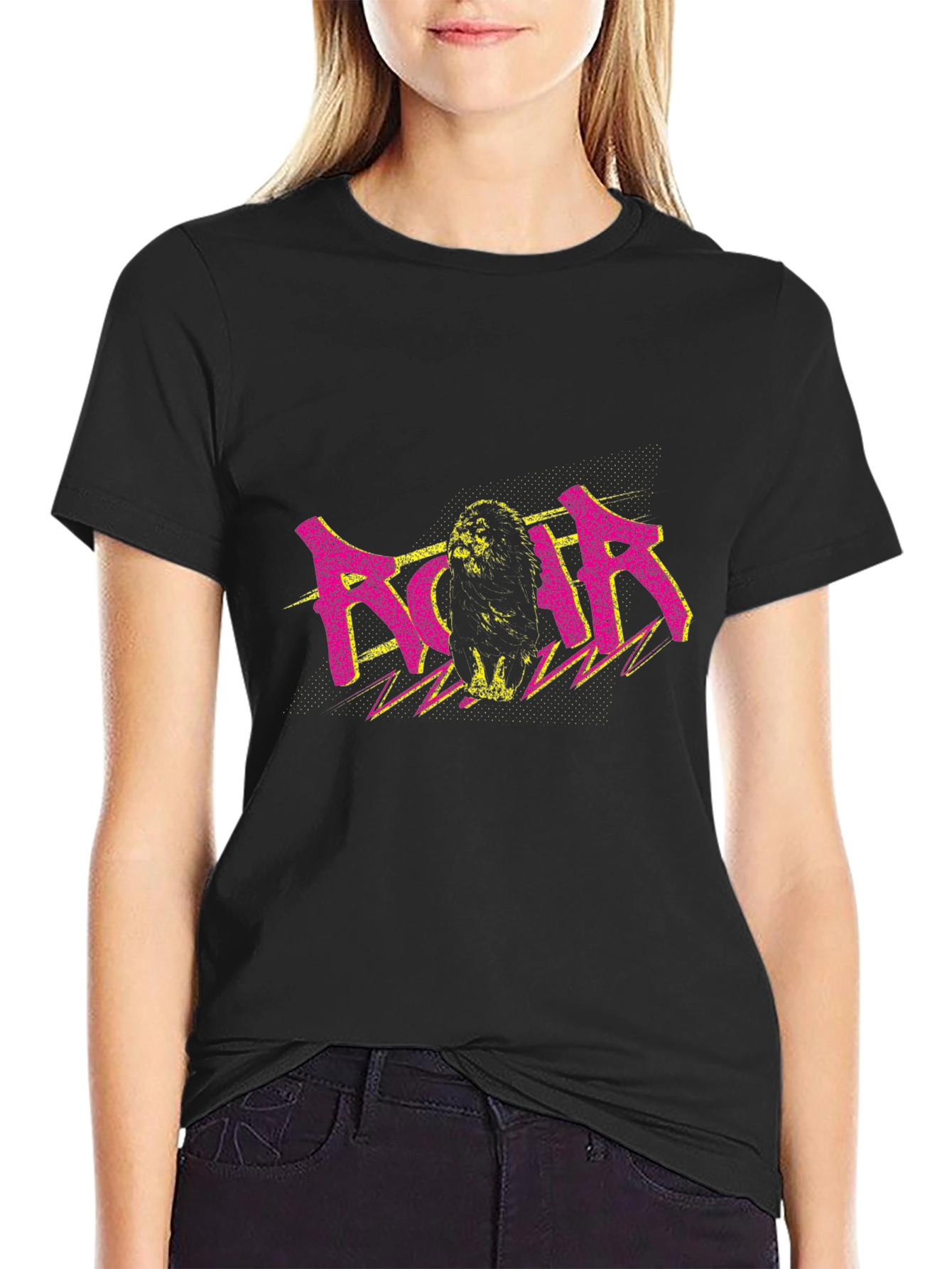 Roar Lion Graphic Tee - Black Crew Neck T-Shirt