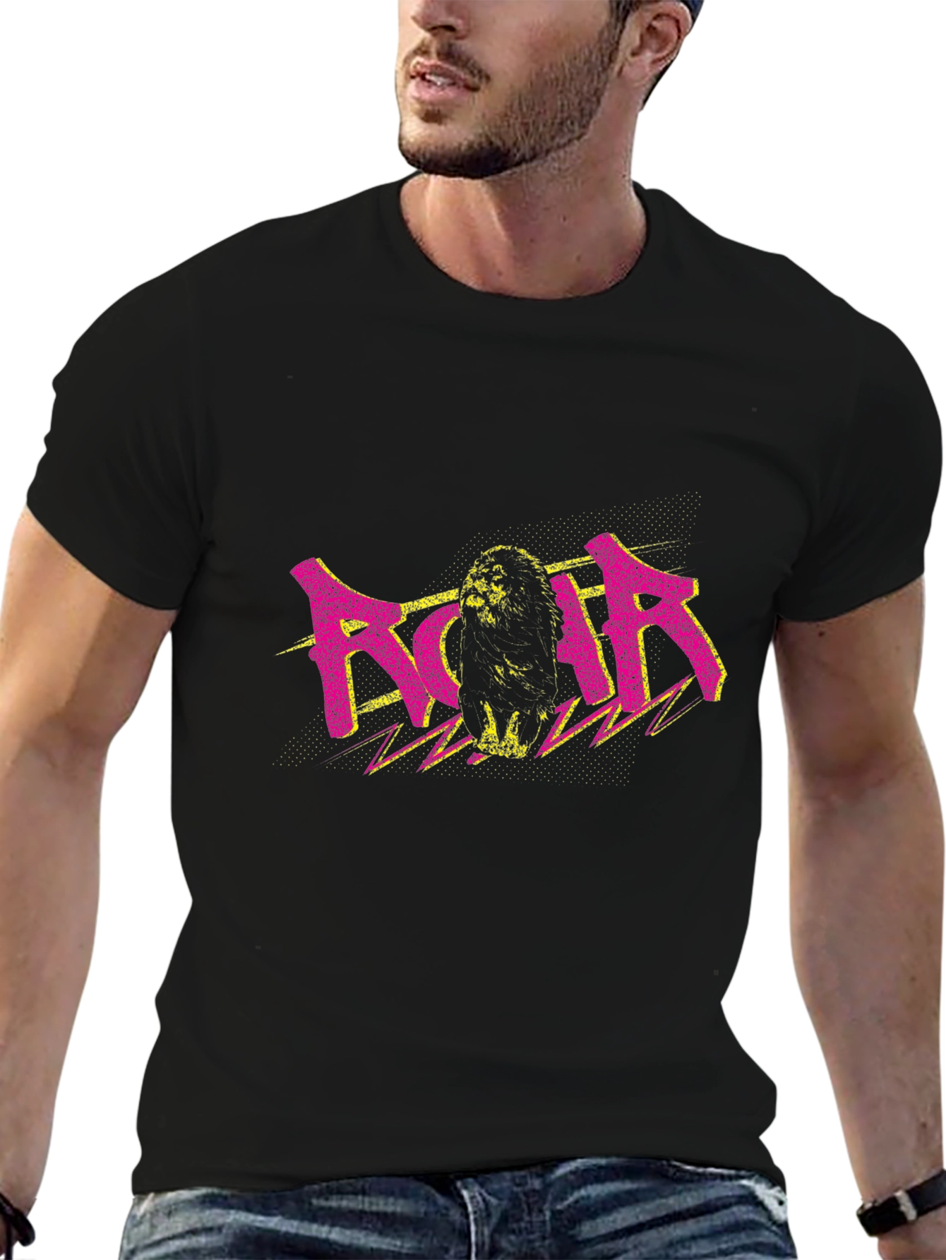 Roar Lion Graphic Tee - Black Crew Neck T-Shirt