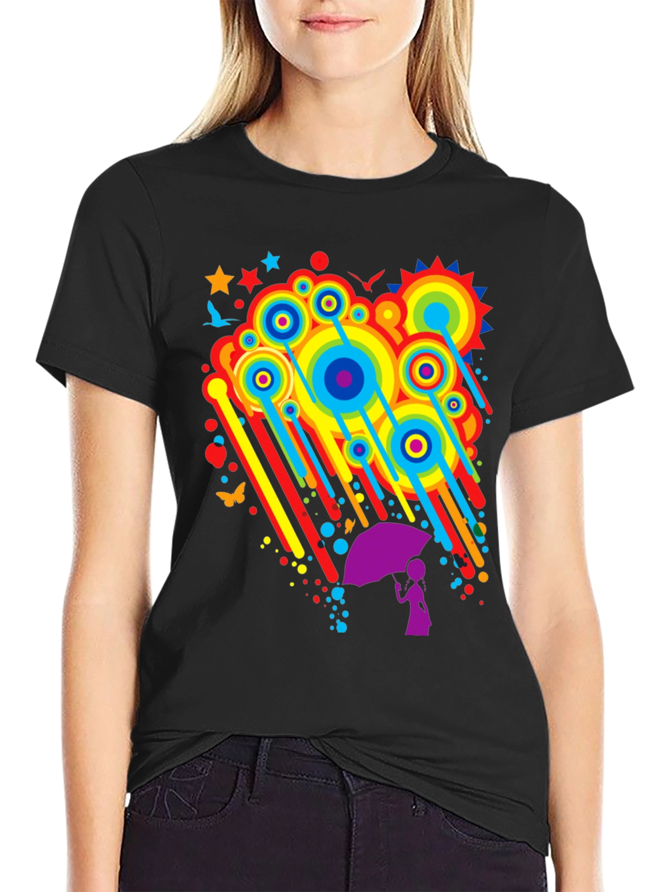 Rainbow Rain Graphic Tee - Quirky Unisex T-Shirt