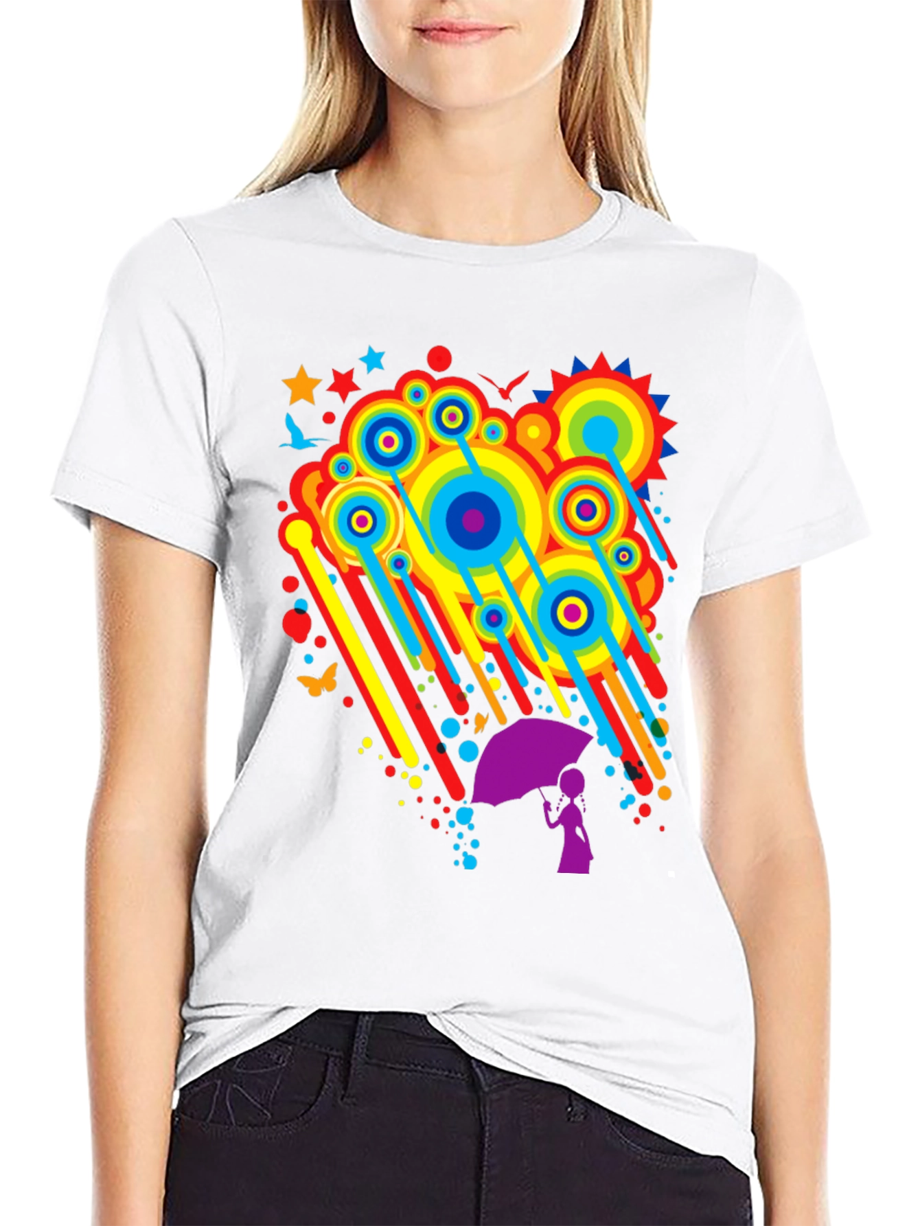 Rainbow Rain Graphic Tee - Quirky Unisex T-Shirt