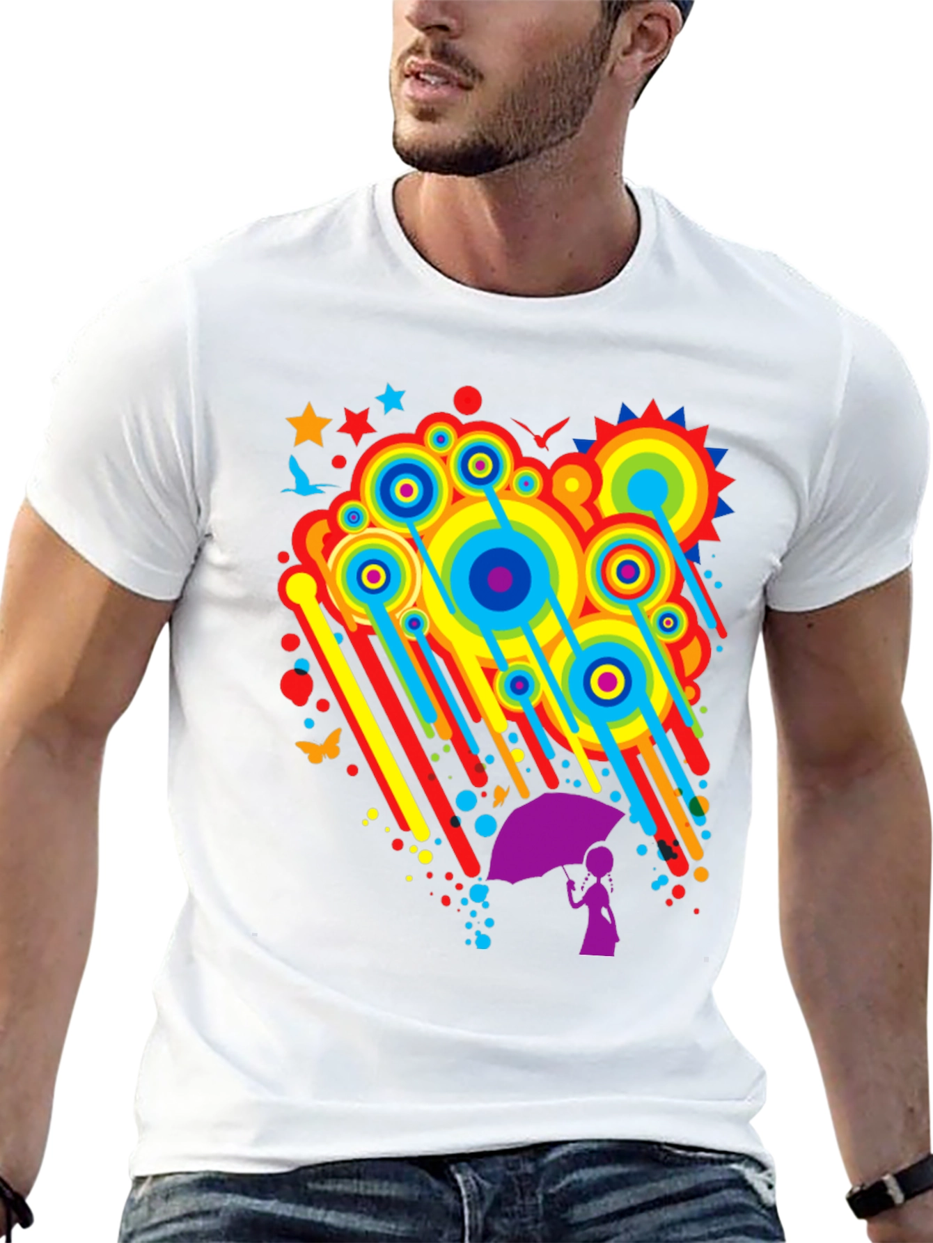 Rainbow Rain Graphic Tee - Quirky Unisex T-Shirt