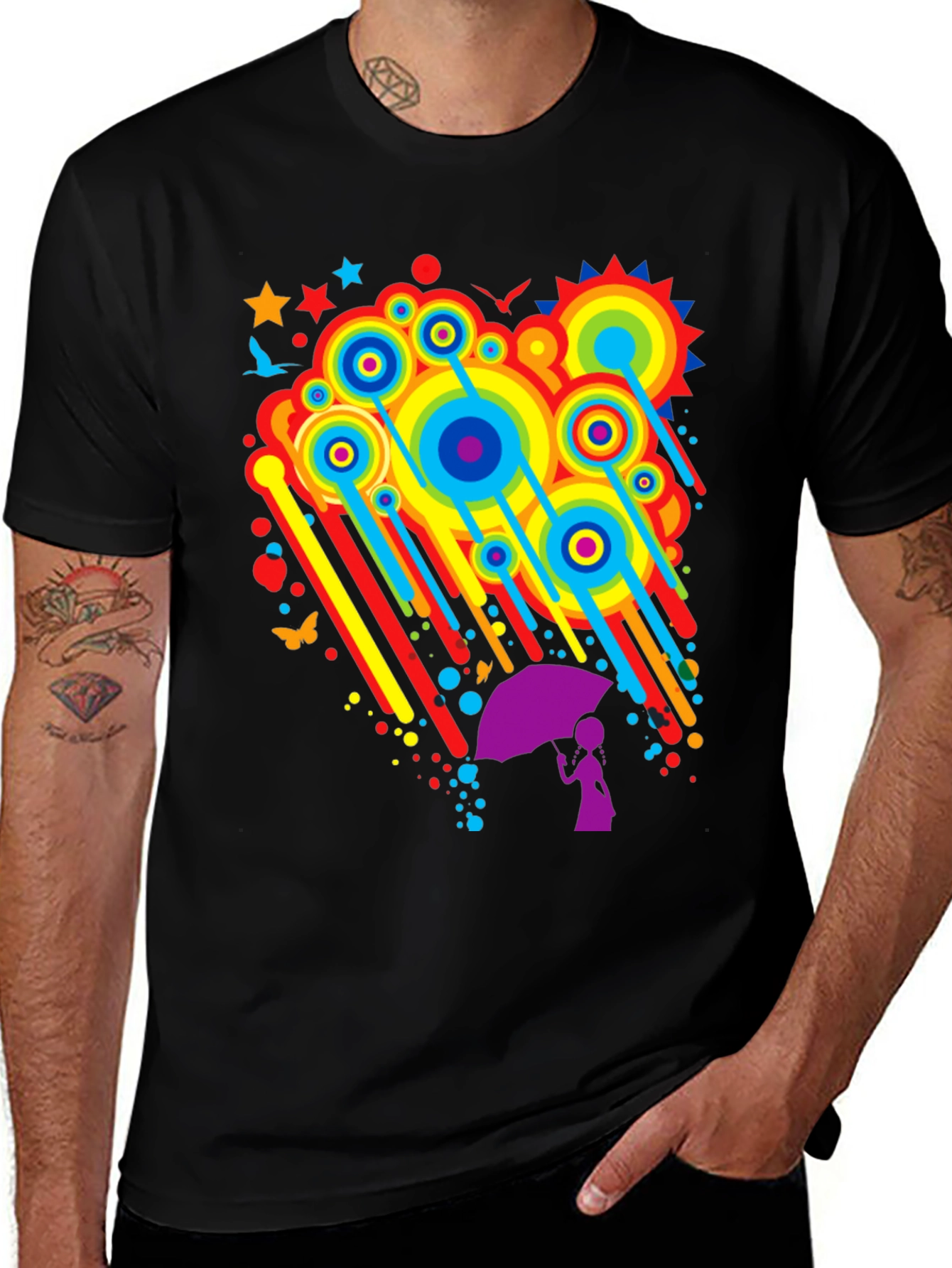 Rainbow Rain Graphic Tee - Quirky Unisex T-Shirt