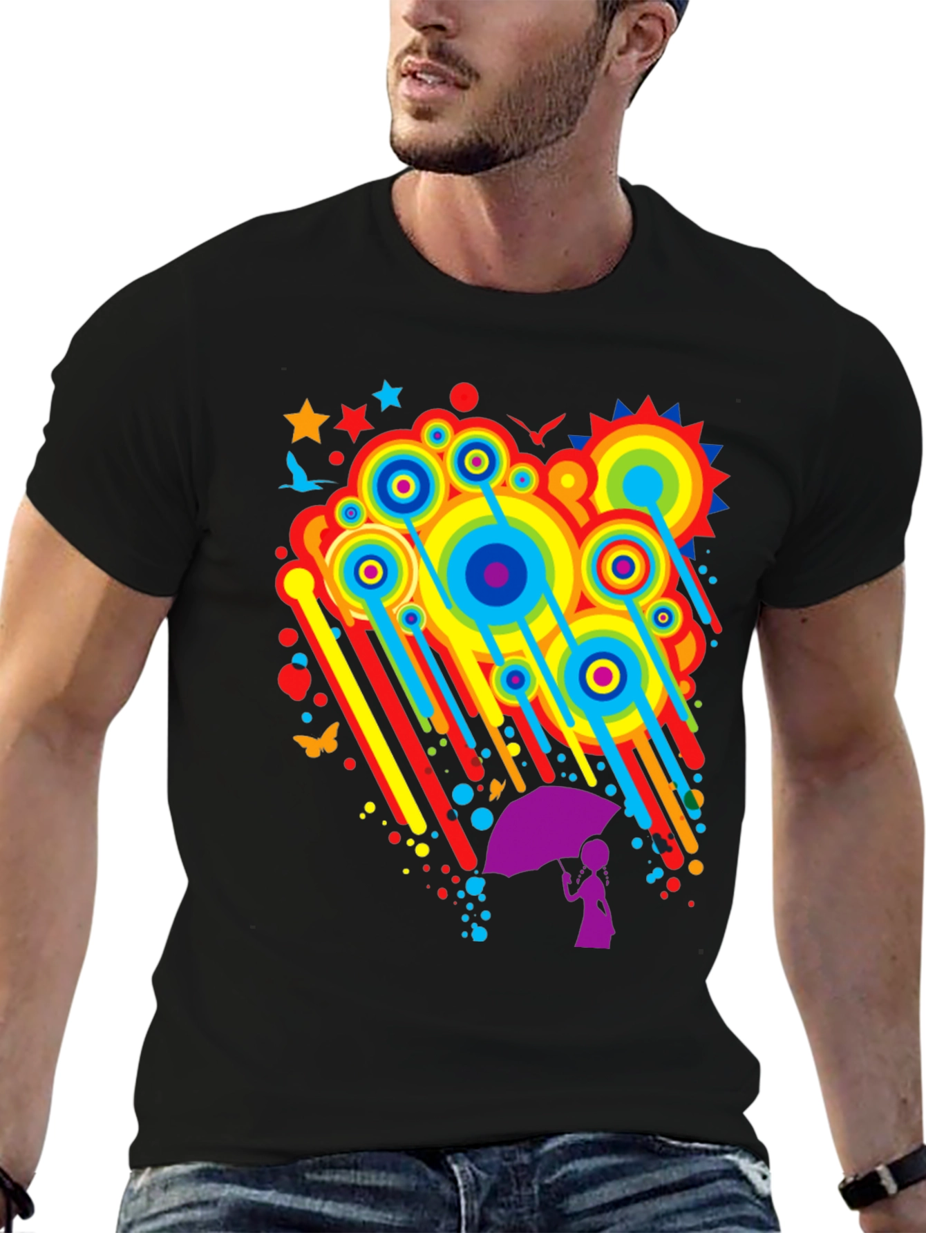Rainbow Rain Graphic Tee - Quirky Unisex T-Shirt