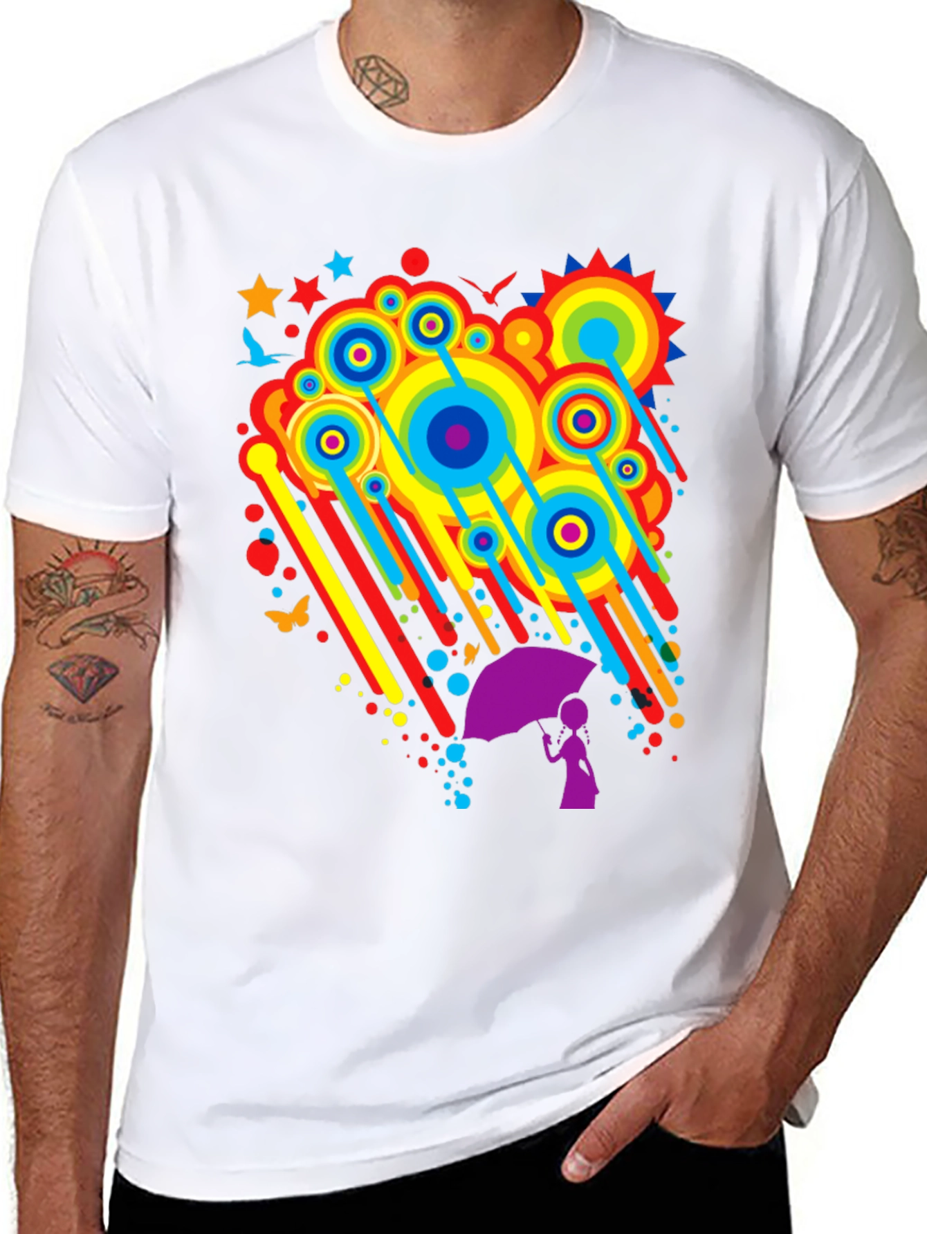 Rainbow Rain Graphic Tee - Quirky Unisex T-Shirt