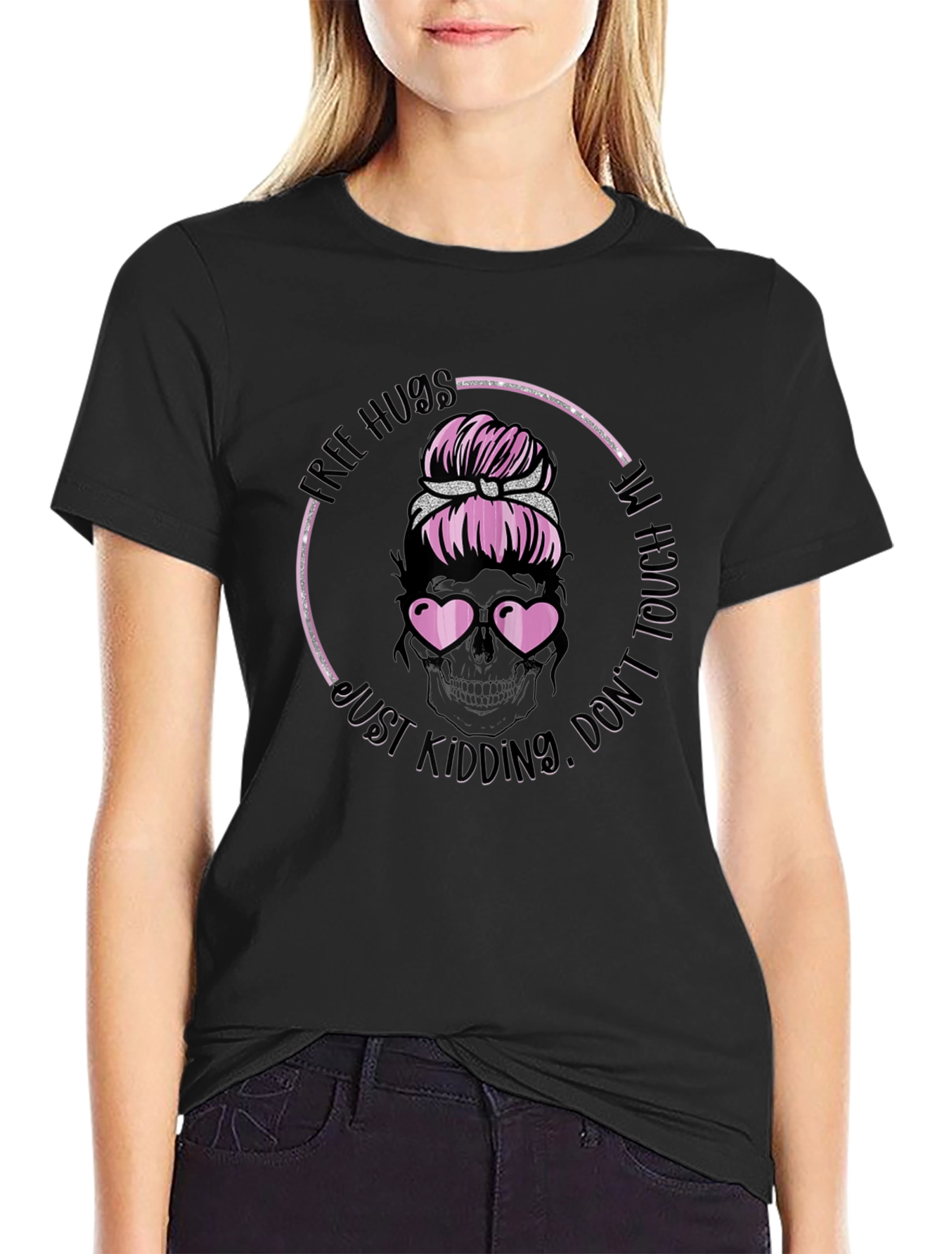 Free Hugs Skull Messy Bun T-Shirt