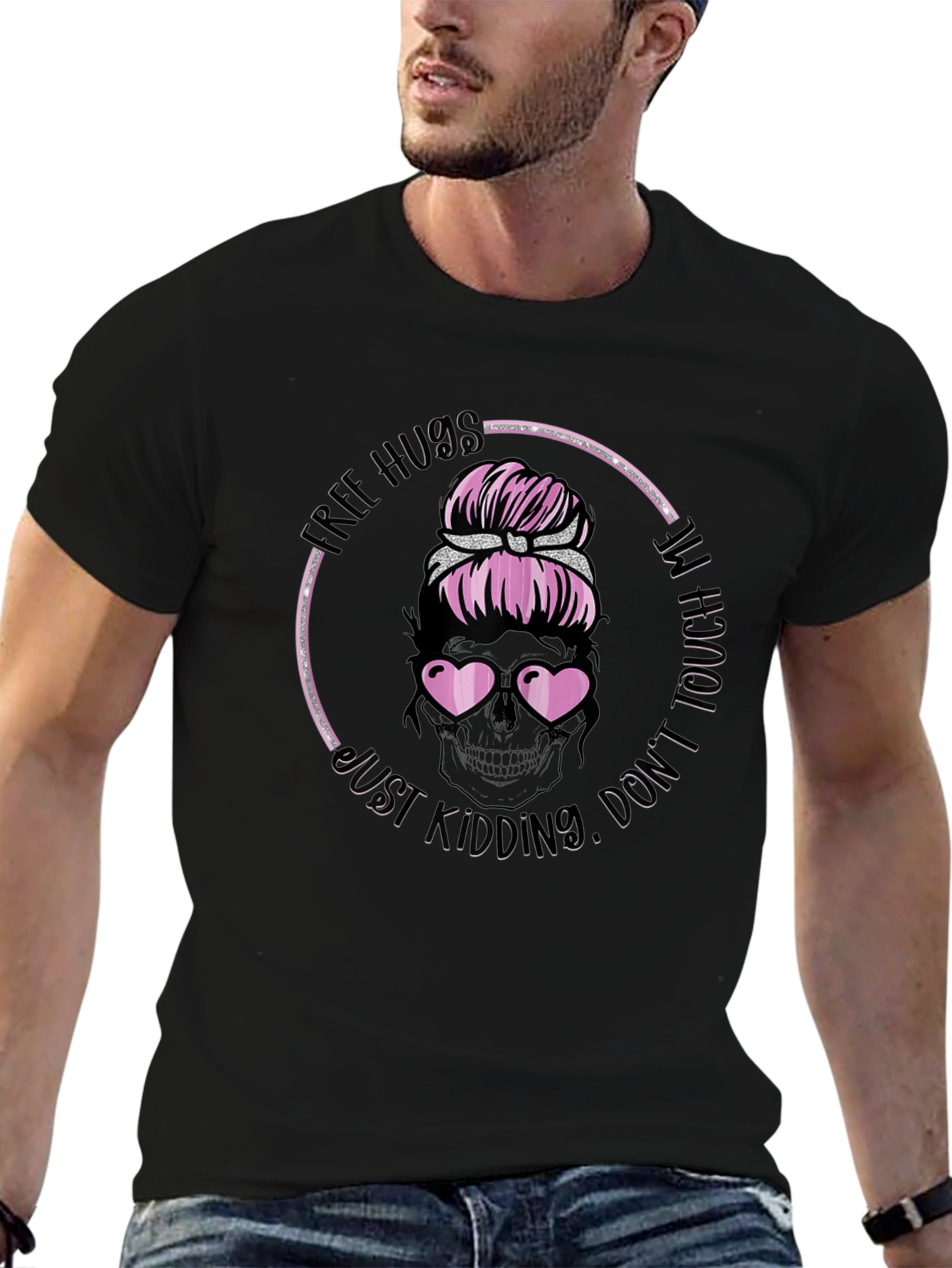 Free Hugs Skull Messy Bun T-Shirt