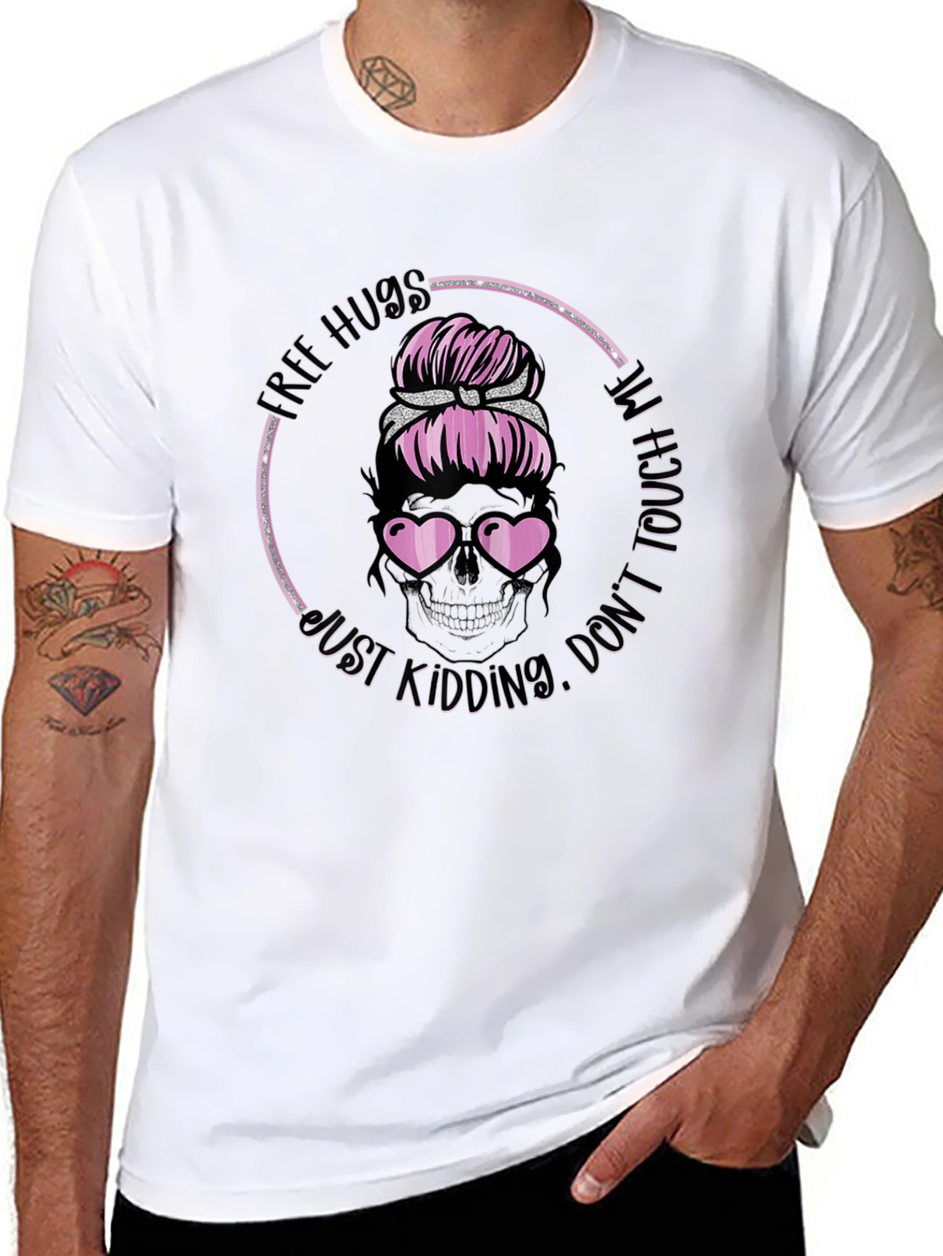 Free Hugs Skull Messy Bun T-Shirt