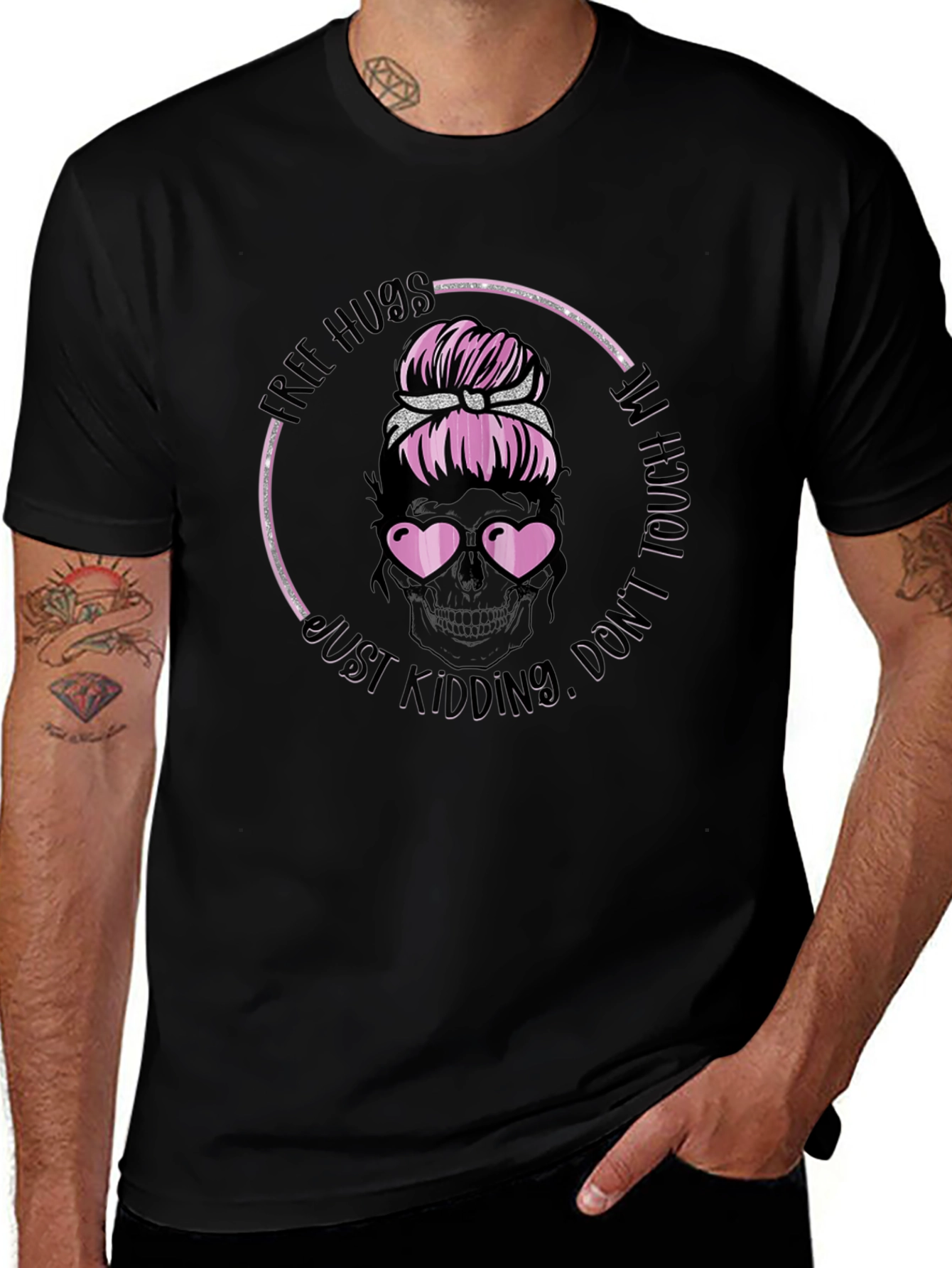 Free Hugs Skull Messy Bun T-Shirt