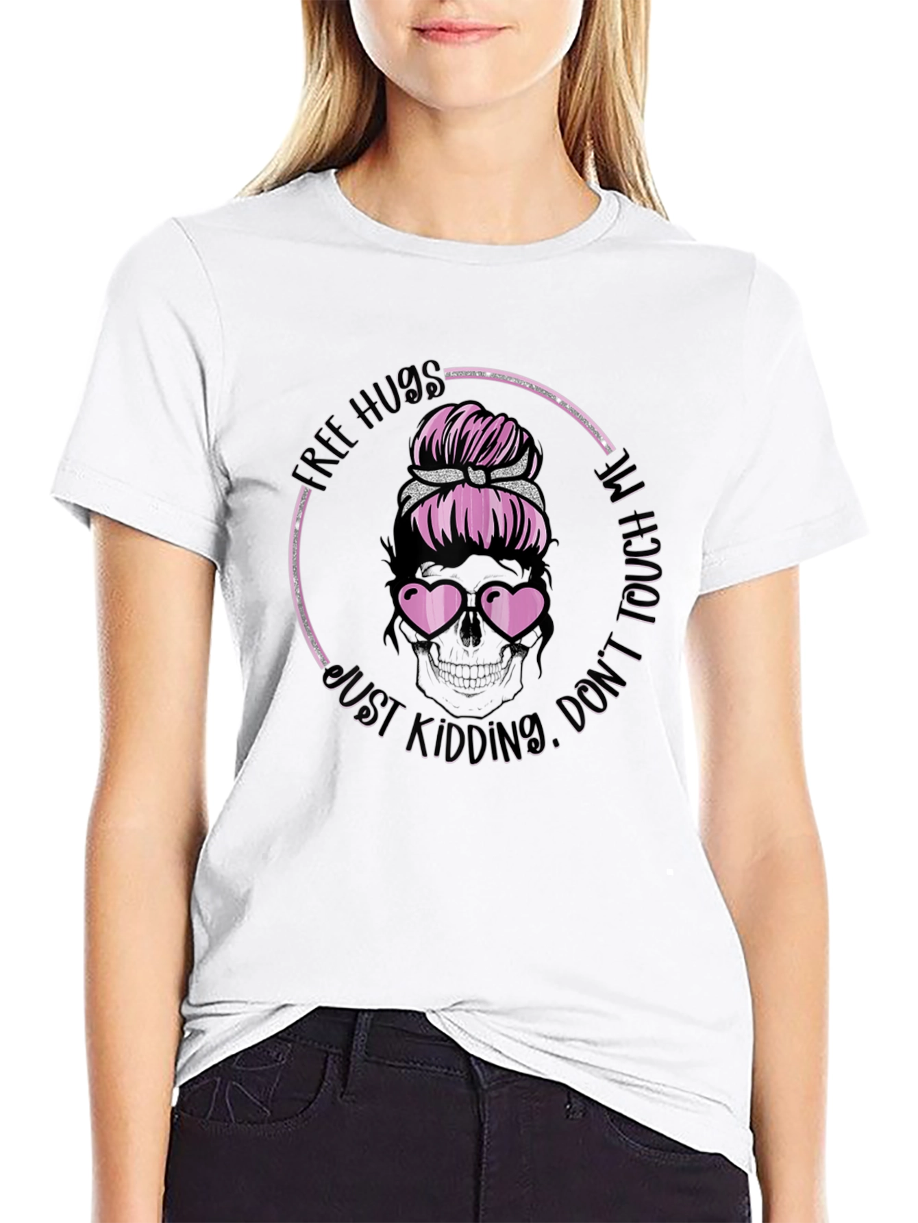 Free Hugs Skull Messy Bun T-Shirt