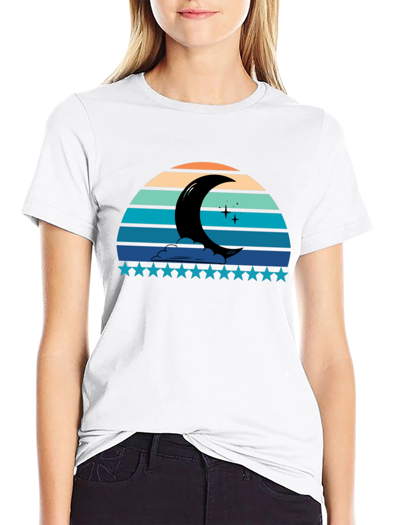 Crescent Moon Retro Style Black T-Shirt