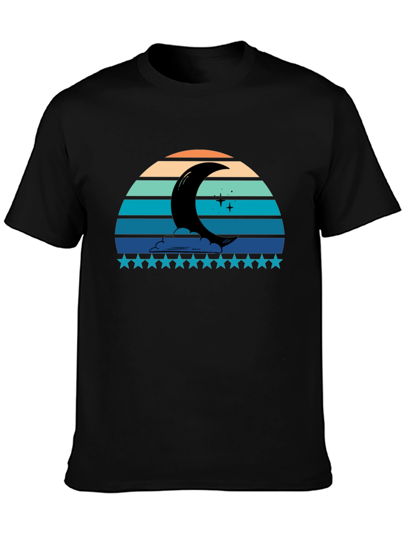 Crescent Moon Retro Style Black T-Shirt