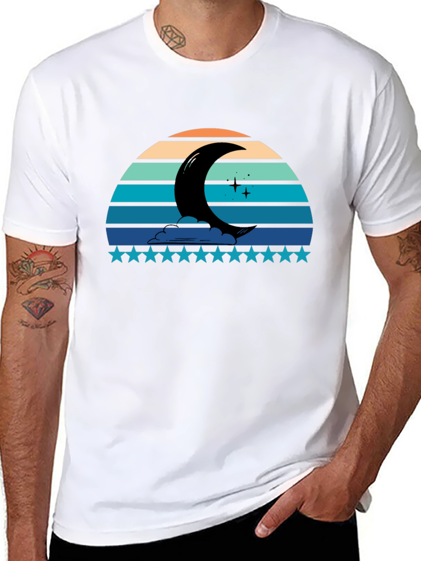 Crescent Moon Retro Style Black T-Shirt